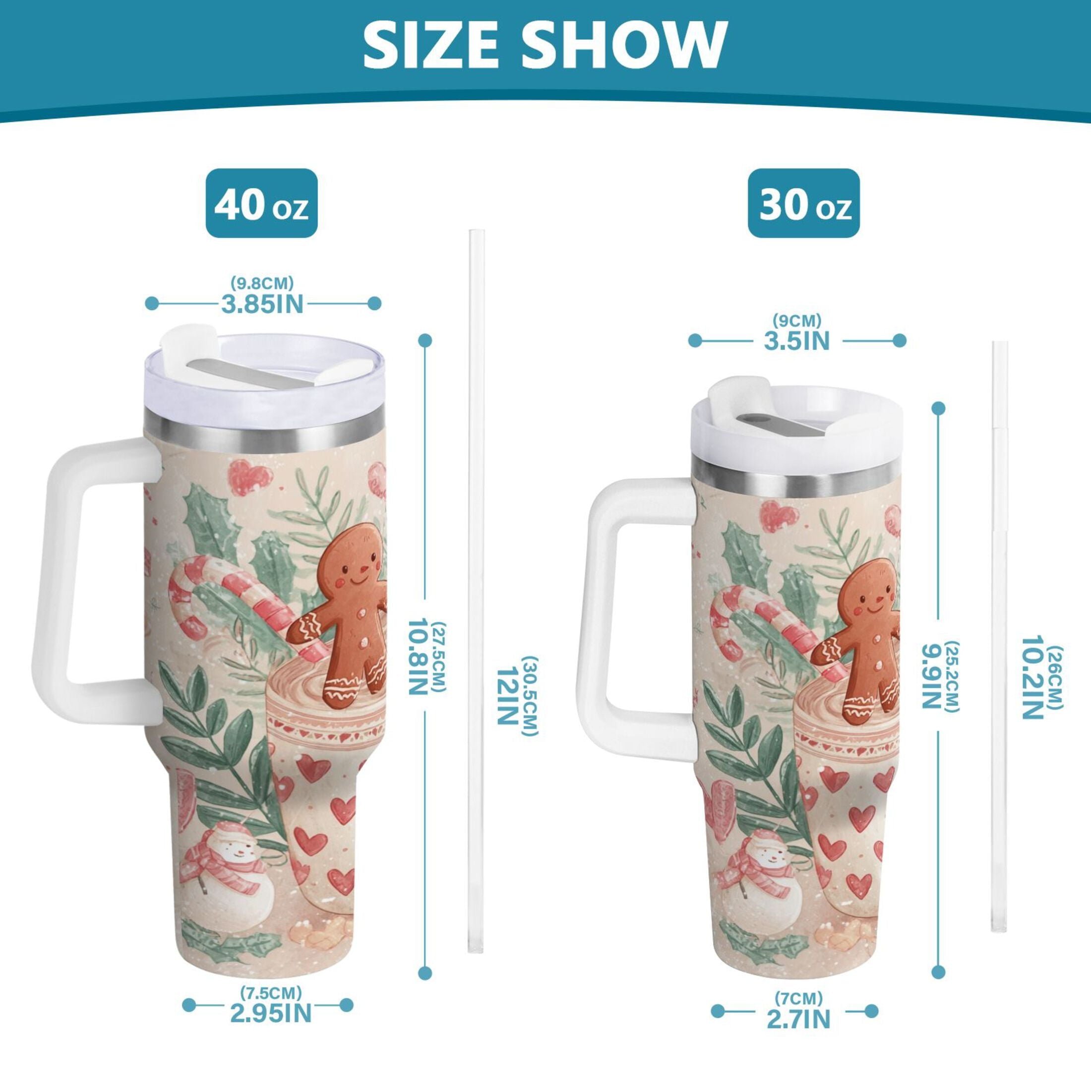30 oz Insulated Stainless Steel Tumbler Double Wall Stainless Steel Tumbler with 2-Way Drinking Cute Christmas Design HF9R