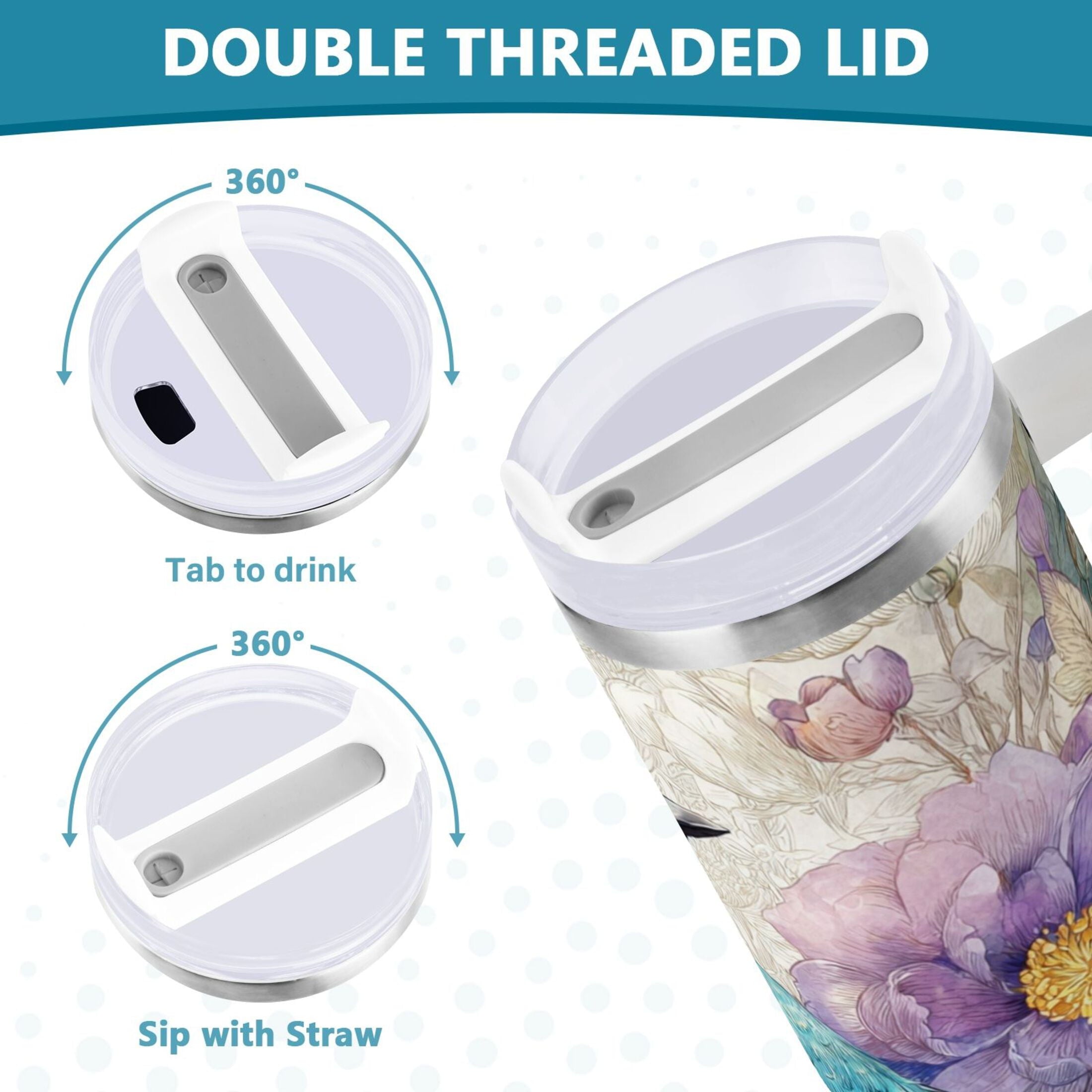 30 oz Insulated Stainless Steel Tumbler Double Wall Stainless Steel Tumbler with 2-Way Drinking Bluebird and Flower 0R2N