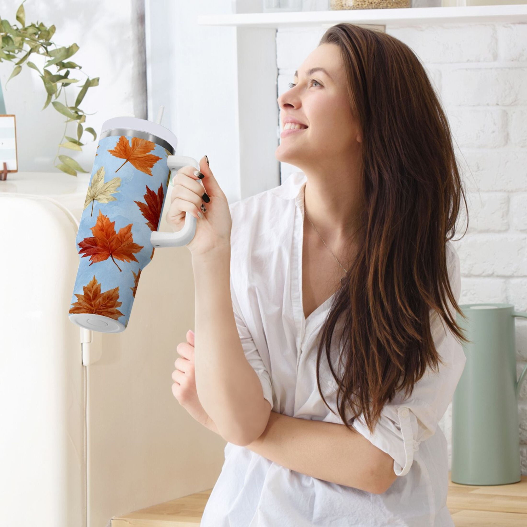 30 oz Insulated Stainless Steel Tumbler Double Wall Stainless Steel Tumbler with 2-Way Drinking Autumn Maple Leaves GIFZ