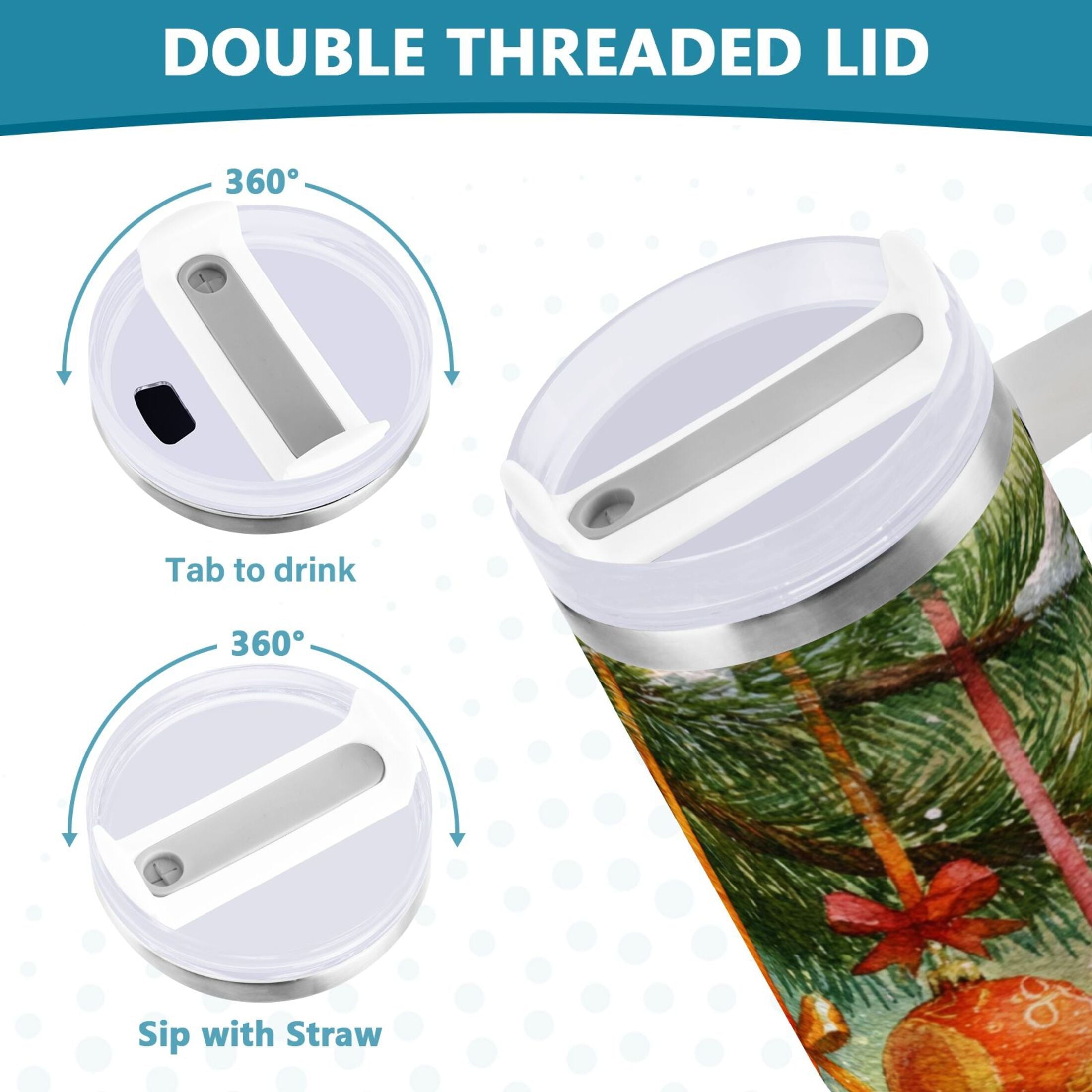 30 oz Insulated Stainless Steel Tumbler Double Wall Stainless Steel Tumbler with 2-Way Drinking Christmas Ornaments Watercolor Painting 3A0U