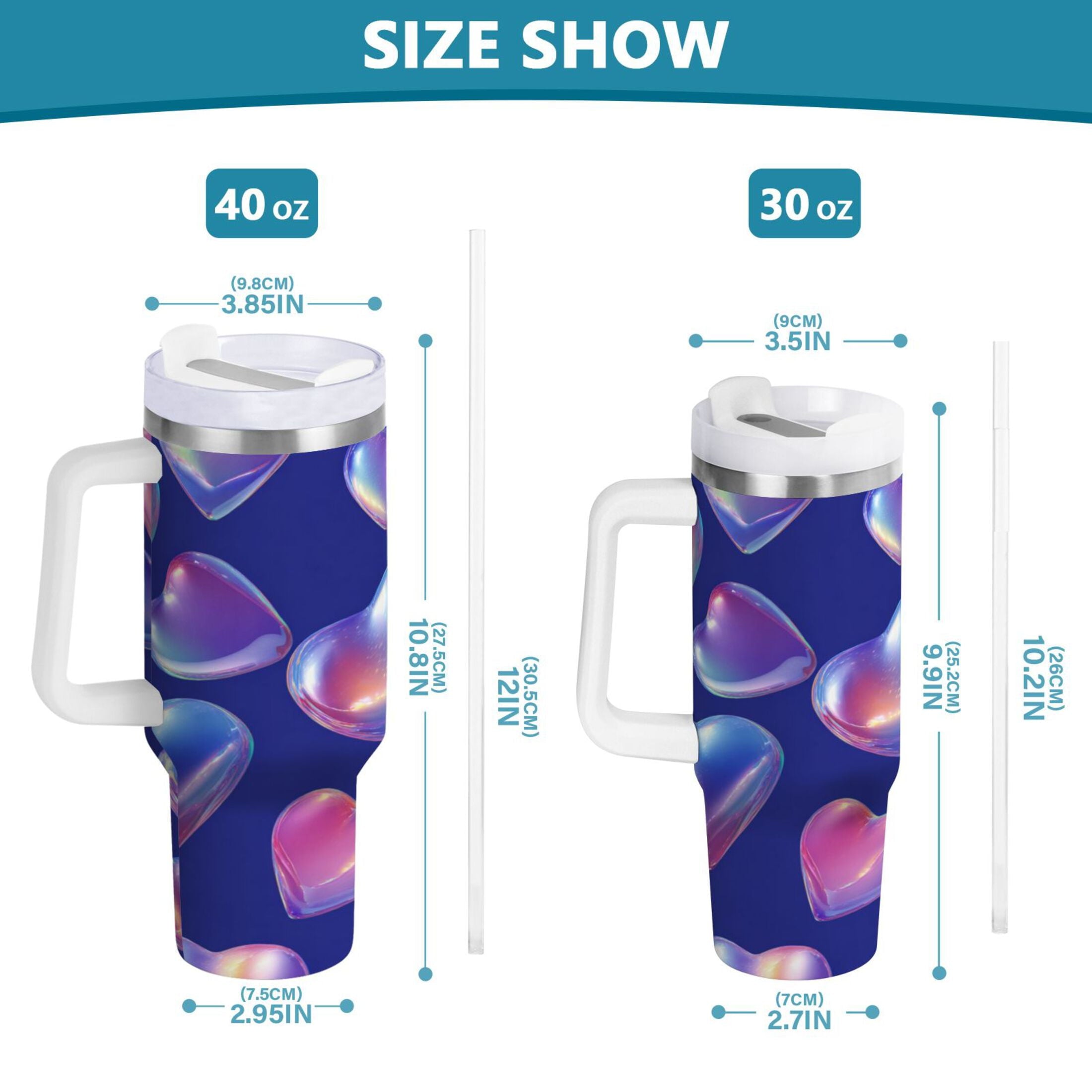 30 oz Insulated Stainless Steel Tumbler Double Wall Stainless Steel Tumbler with 2-Way Drinking Pink-purple Hearts VFKP