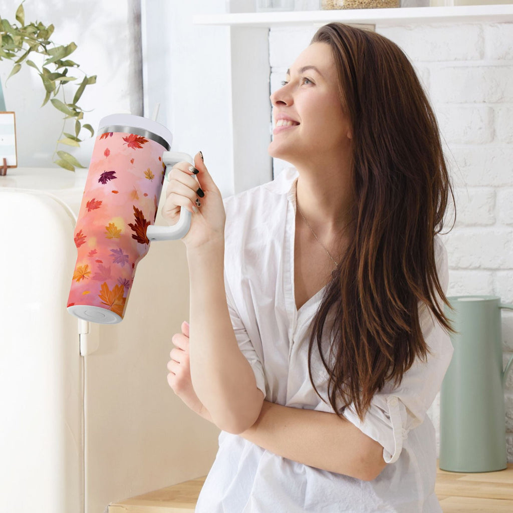 30 oz Insulated Stainless Steel Tumbler Double Wall Stainless Steel Tumbler with 2-Way Drinking Autumn Leaves Falling IOW4