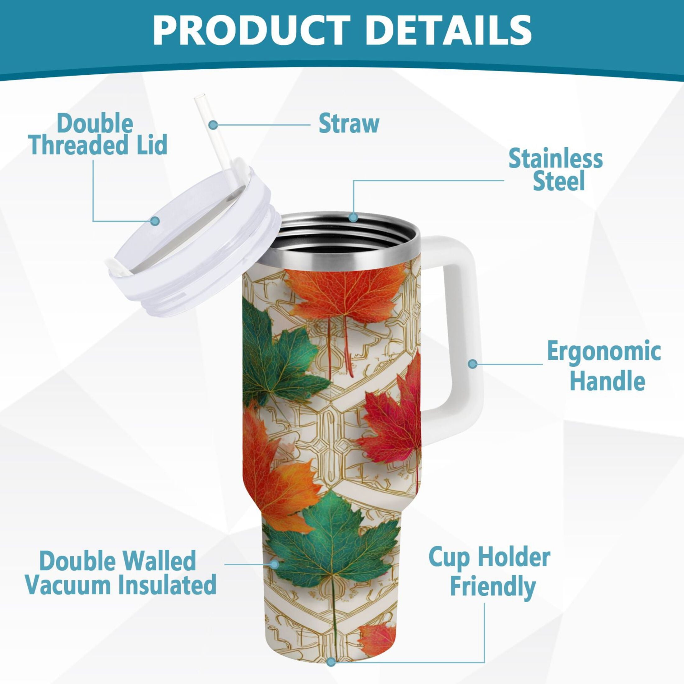 30 oz Insulated Stainless Steel Tumbler Double Wall Stainless Steel Tumbler with 2-Way Drinking Green and Red Maple Leaves QXN7