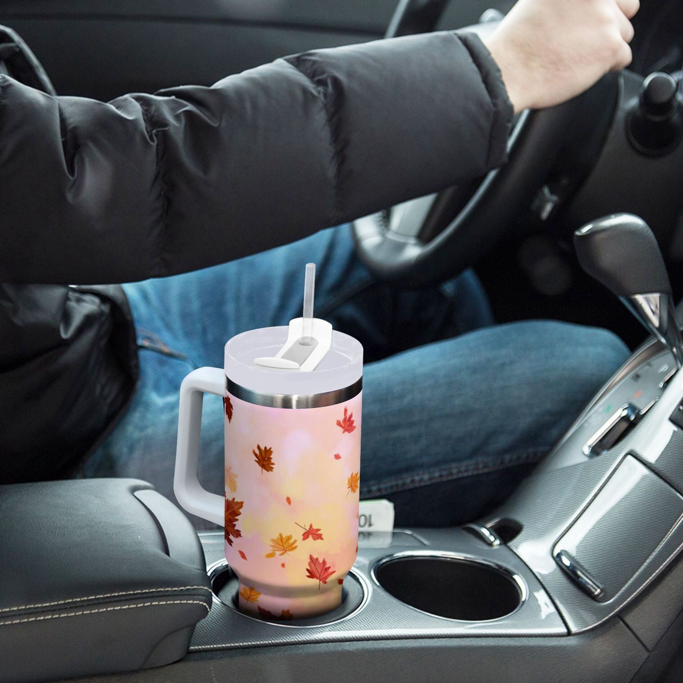 30 oz Insulated Stainless Steel Tumbler Double Wall Stainless Steel Tumbler with 2-Way Drinking Autumn Leaves Falling IOW4