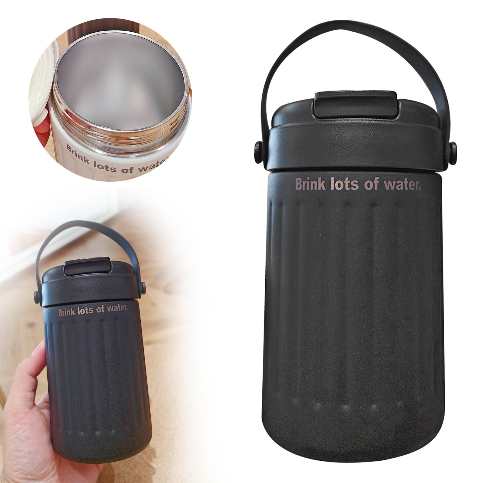 BinKFF Simple Modern Travel Coffee Mug, Insulated Coffee Tumblers with Lid, Double Walled Iced Travel Coffee Mug for Woman and Man Stainless Steel Tumbler with Handle OK9I