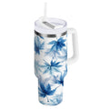 30 oz Insulated Stainless Steel Tumbler Double Wall Stainless Steel Tumbler with 2-Way Drinking Abstract Blue Maple Leaves 95MR