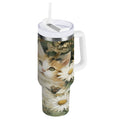 30 oz Insulated Stainless Steel Tumbler Double Wall Stainless Steel Tumbler with 2-Way Drinking Adorable Cats and Daisies 7J0T