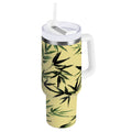 30 oz Insulated Stainless Steel Tumbler Double Wall Stainless Steel Tumbler with 2-Way Drinking Bamboo and Green Leaves 2EPZ