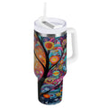 30 oz Insulated Stainless Steel Tumbler Double Wall Stainless Steel Tumbler with 2-Way Drinking Beautiful Abstract Tree Painting 2XBU