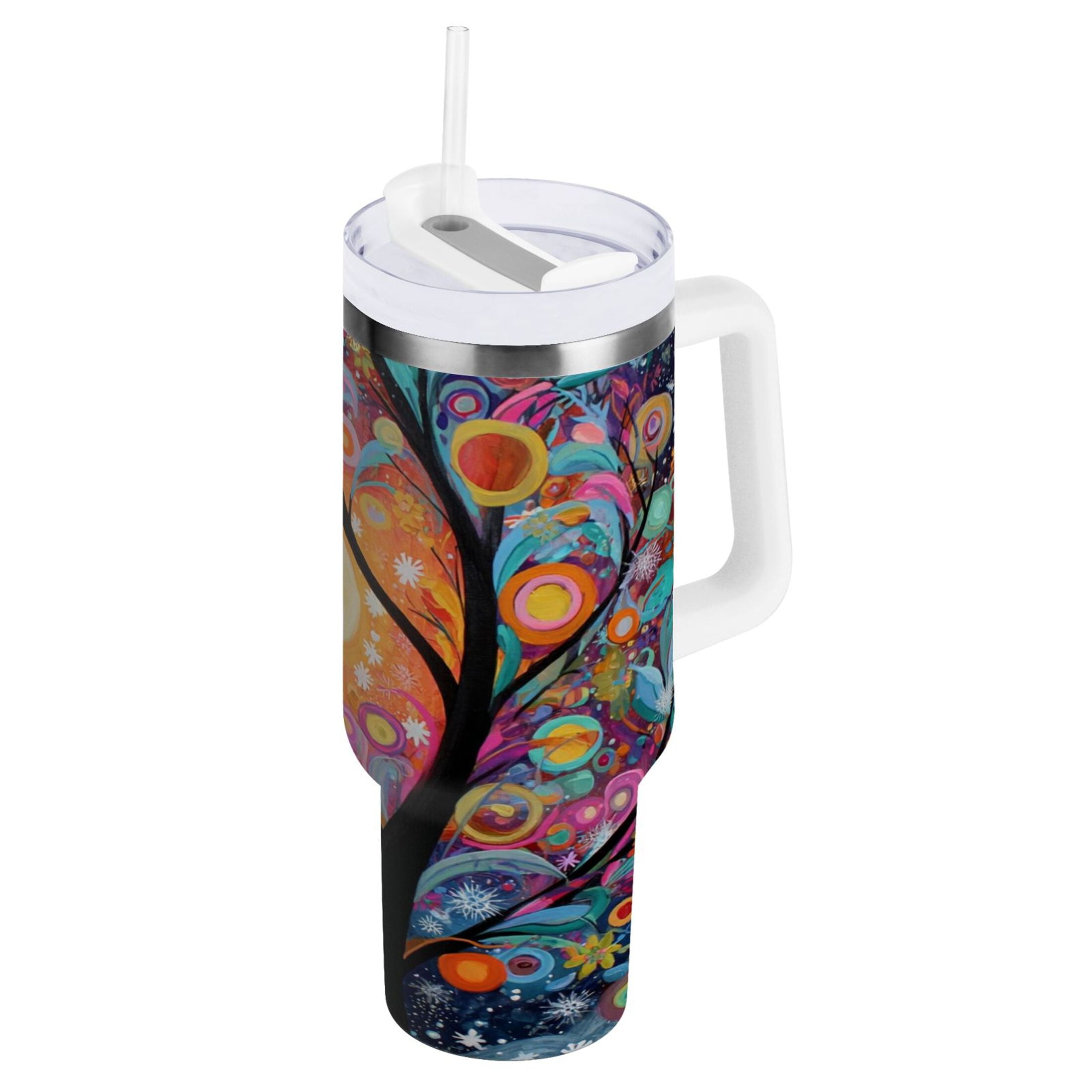 30 oz Insulated Stainless Steel Tumbler Double Wall Stainless Steel Tumbler with 2-Way Drinking Beautiful Abstract Tree Painting 2XBU
