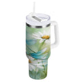 30 oz Insulated Stainless Steel Tumbler Double Wall Stainless Steel Tumbler with 2-Way Drinking Beautiful Dragonflies and Daisies SXTZ
