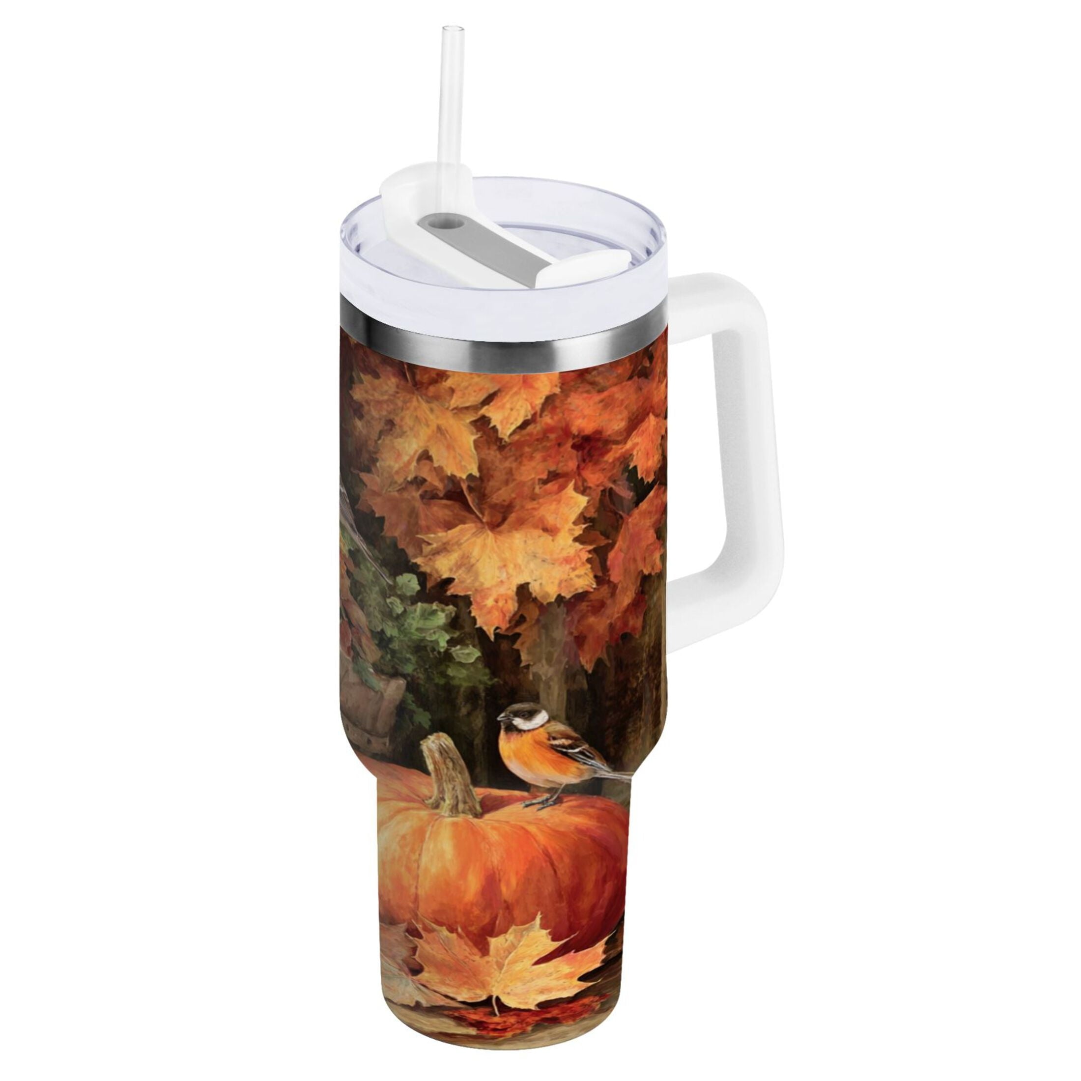 30 oz Insulated Stainless Steel Tumbler Double Wall Stainless Steel Tumbler with 2-Way Drinking Beautiful Fall Scene FW9T