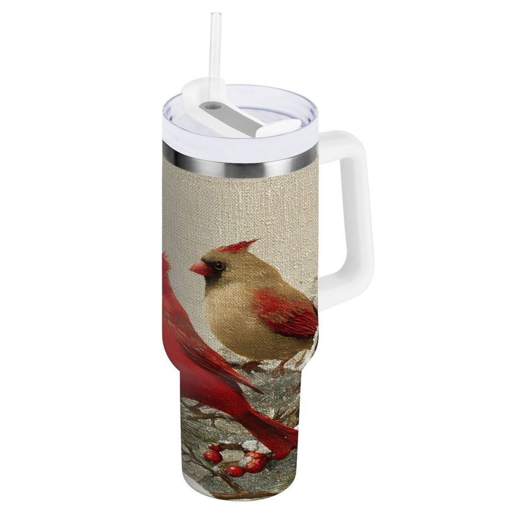 30 oz Insulated Stainless Steel Tumbler Double Wall Stainless Steel Tumbler with 2-Way Drinking Bird and Snow-covered Trees CZUM
