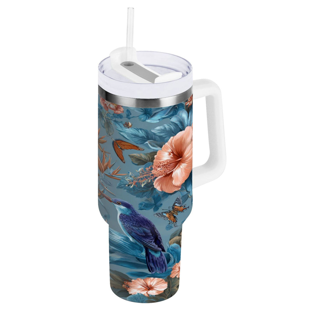 30 oz Insulated Stainless Steel Tumbler Double Wall Stainless Steel Tumbler with 2-Way Drinking Birds and Flowers XLNP