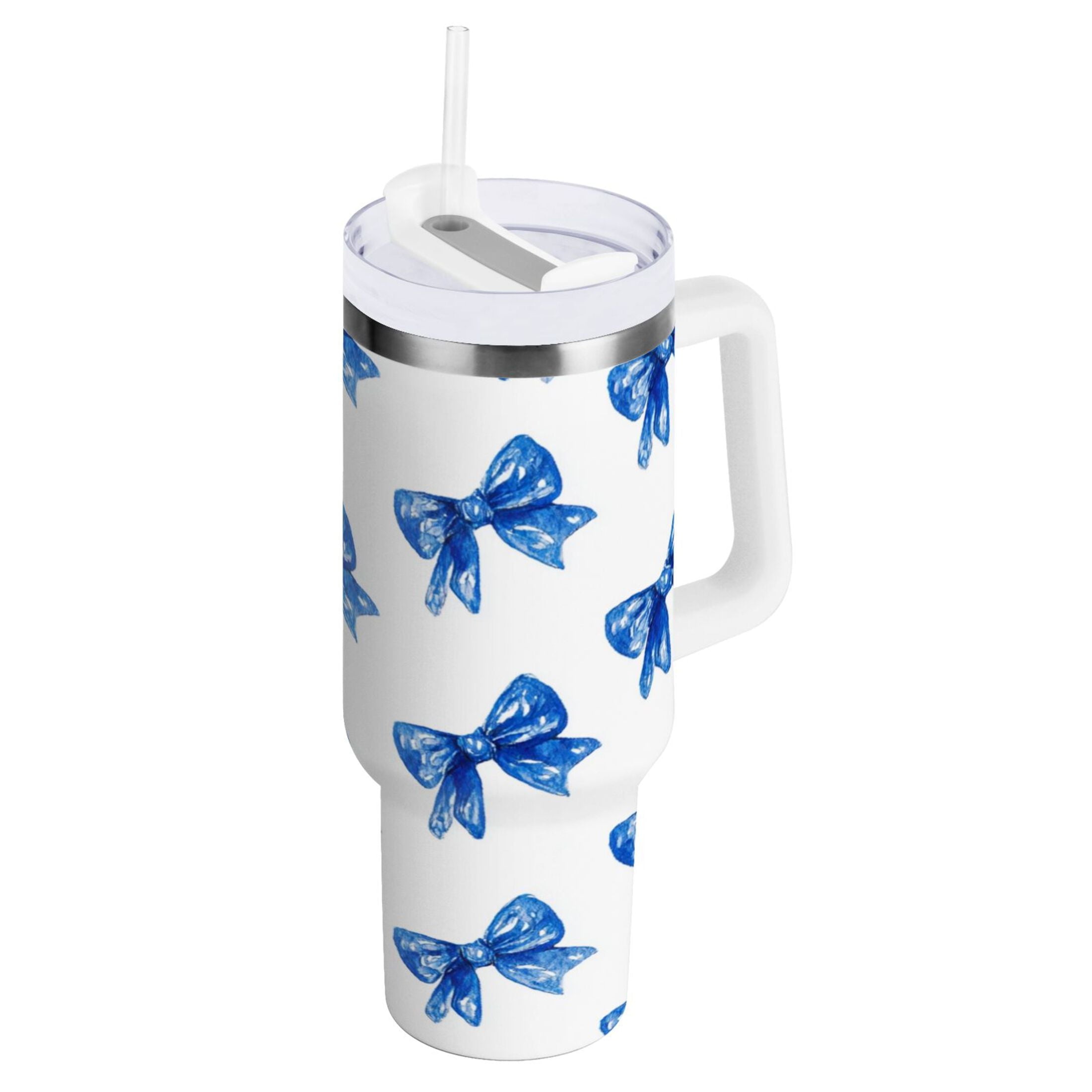 30 oz Insulated Stainless Steel Tumbler Double Wall Stainless Steel Tumbler with 2-Way Drinking Blue Bows Pattern MPO0