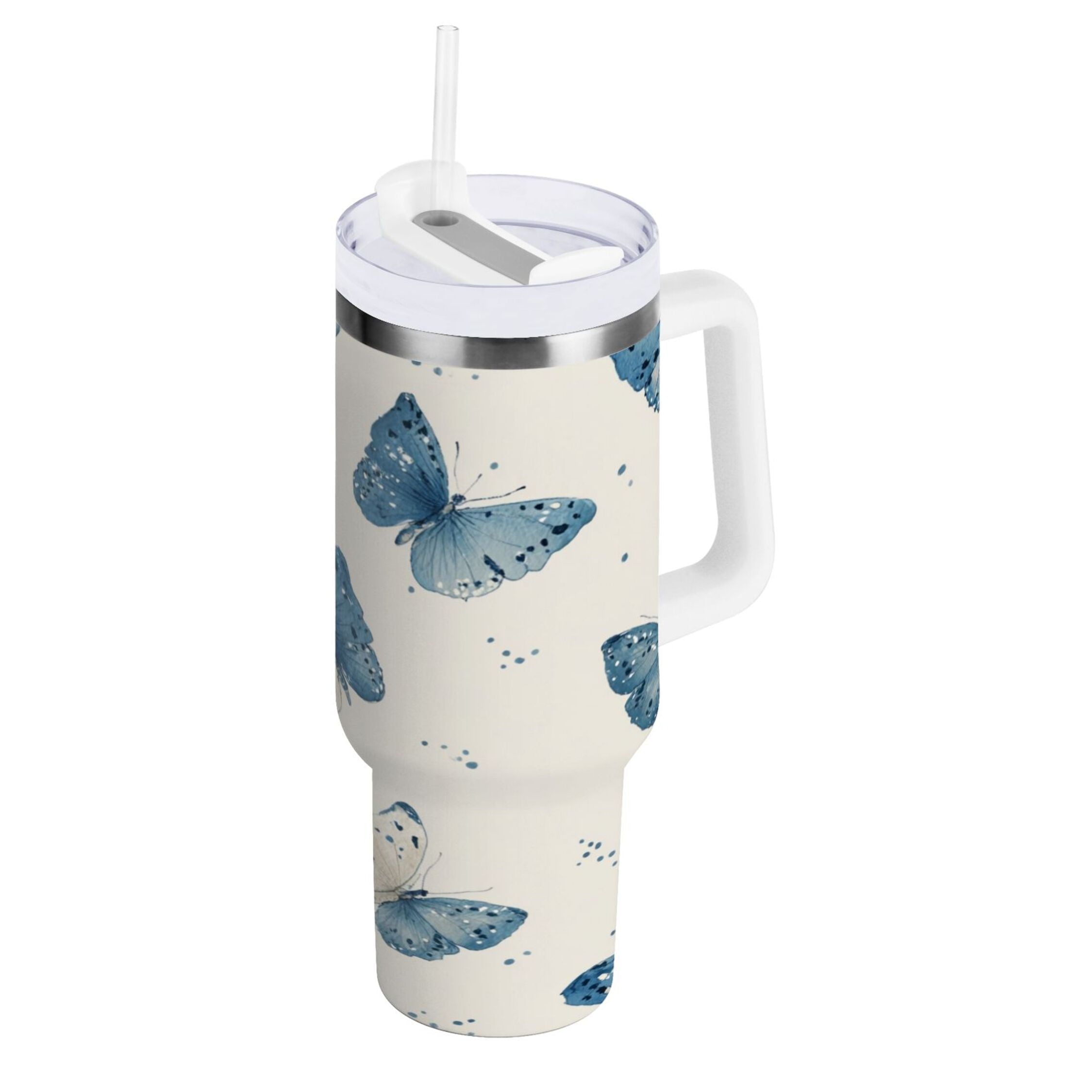 30 oz Insulated Stainless Steel Tumbler Double Wall Stainless Steel Tumbler with 2-Way Drinking Blue Watercolor Butterflies 5KFT