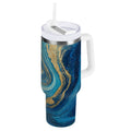 30 oz Insulated Stainless Steel Tumbler Double Wall Stainless Steel Tumbler with 2-Way Drinking Blue and Gold Ocean 1QFL