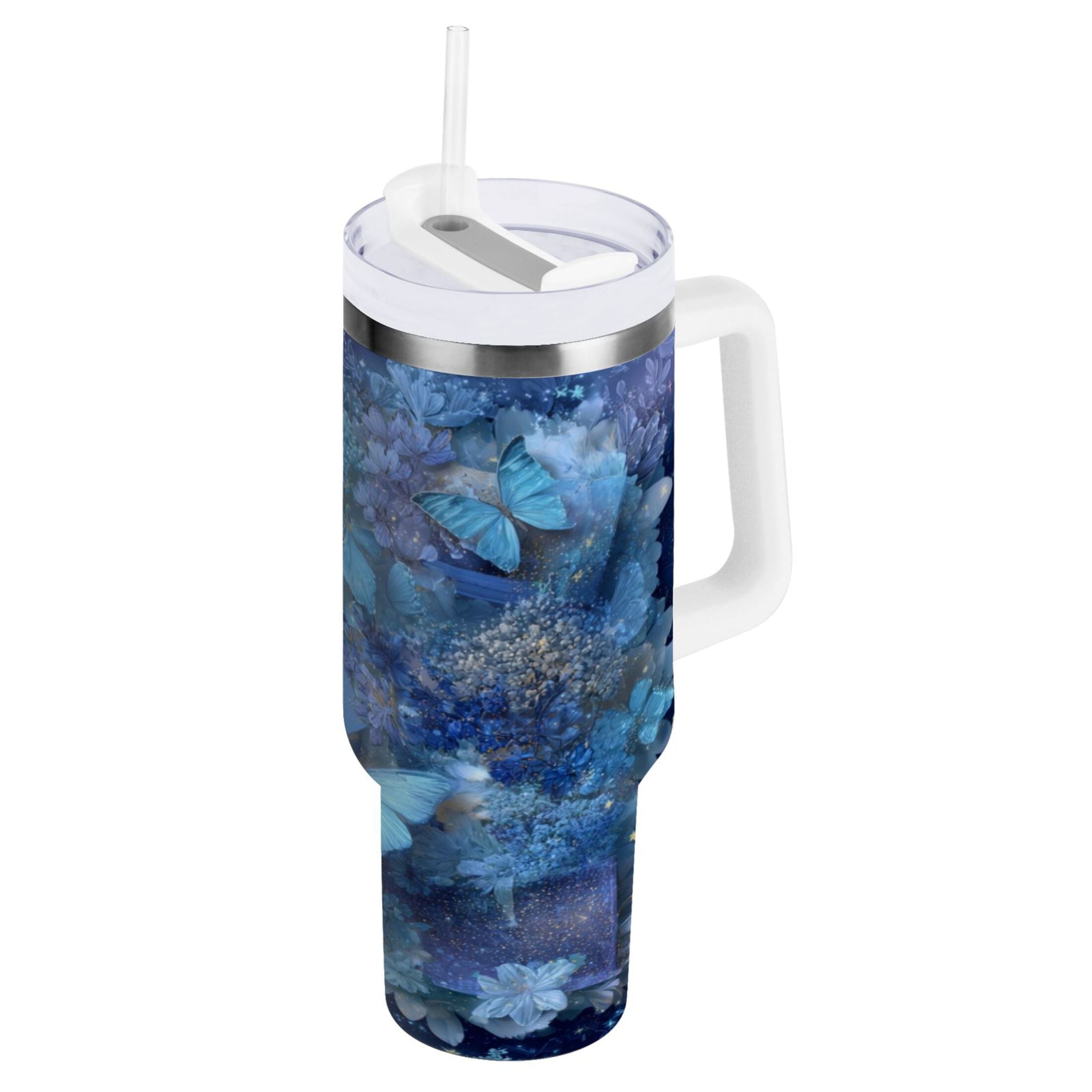 30 oz Insulated Stainless Steel Tumbler Double Wall Stainless Steel Tumbler with 2-Way Drinking Butterflies Books and Flowers UUNP