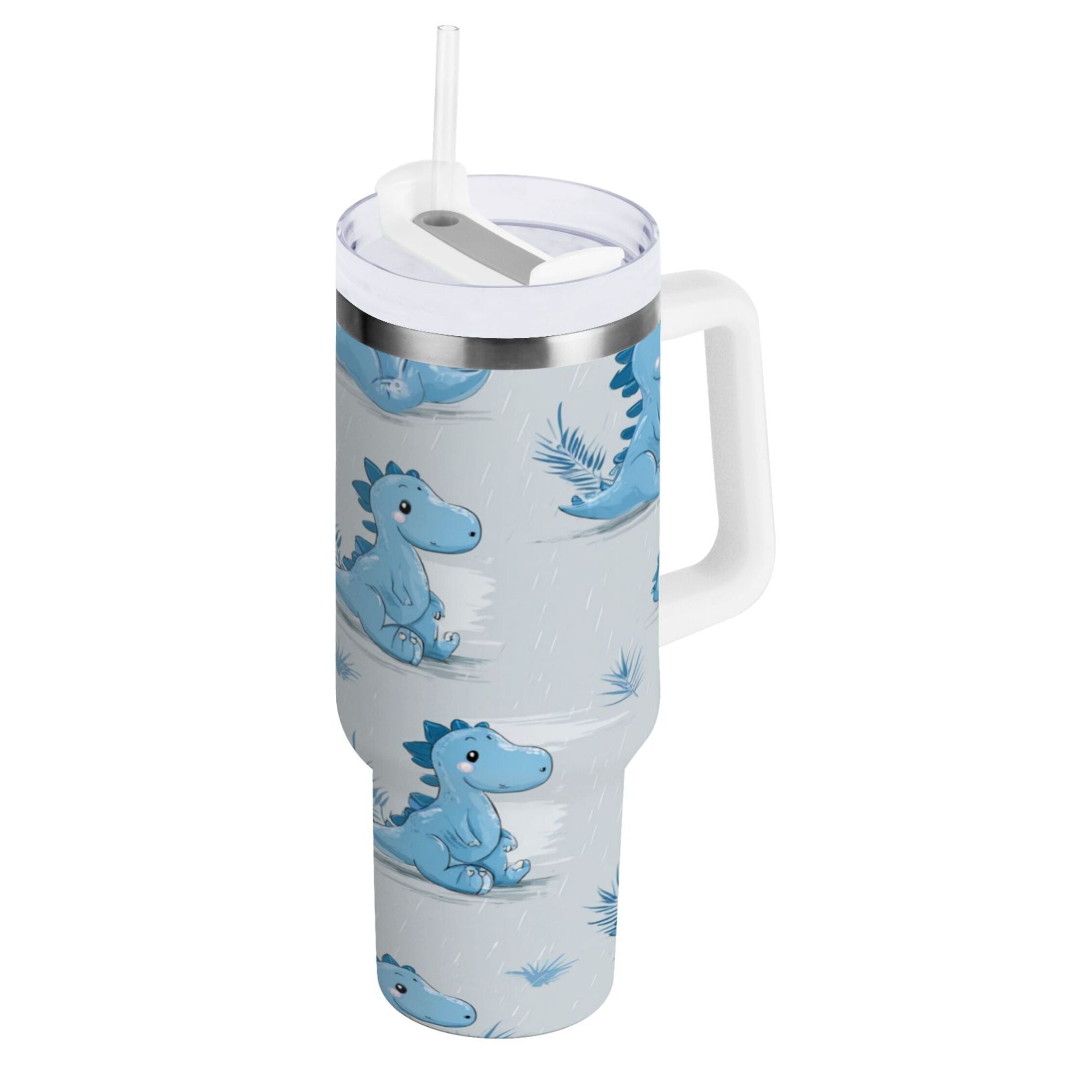 30 oz Insulated Stainless Steel Tumbler Double Wall Stainless Steel Tumbler with 2-Way Drinking Cartoon Blue Dinosaurs GUUO