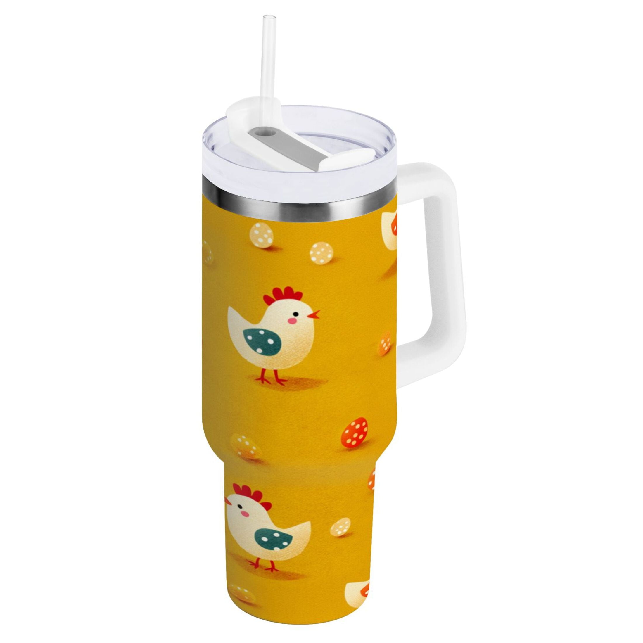 30 oz Insulated Stainless Steel Tumbler Double Wall Stainless Steel Tumbler with 2-Way Drinking Cartoon Chickens Pattern QI75