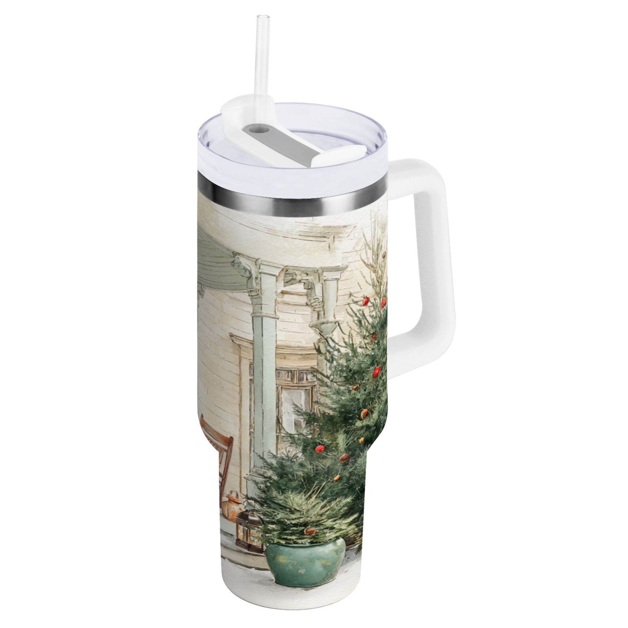 30 oz Insulated Stainless Steel Tumbler Double Wall Stainless Steel Tumbler with 2-Way Drinking Charming Christmas Doorway DLDP