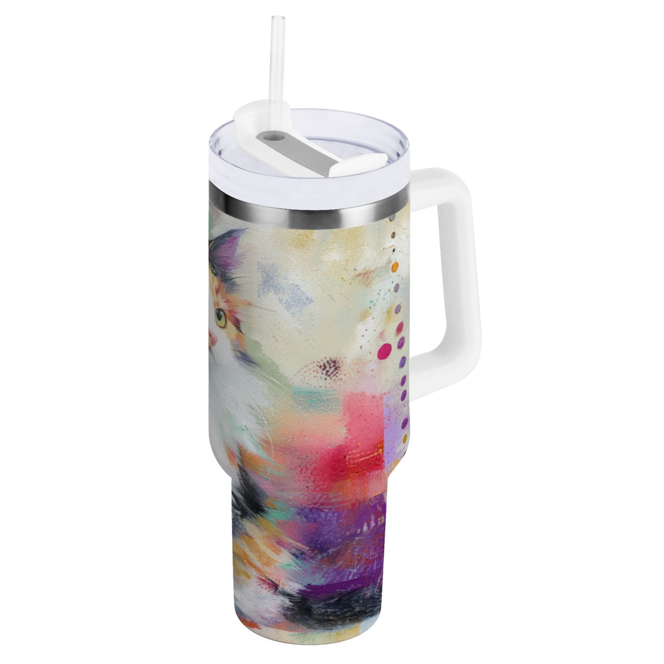 30 oz Insulated Stainless Steel Tumbler Double Wall Stainless Steel Tumbler with 2-Way Drinking Charming Hairy Cat P8W0