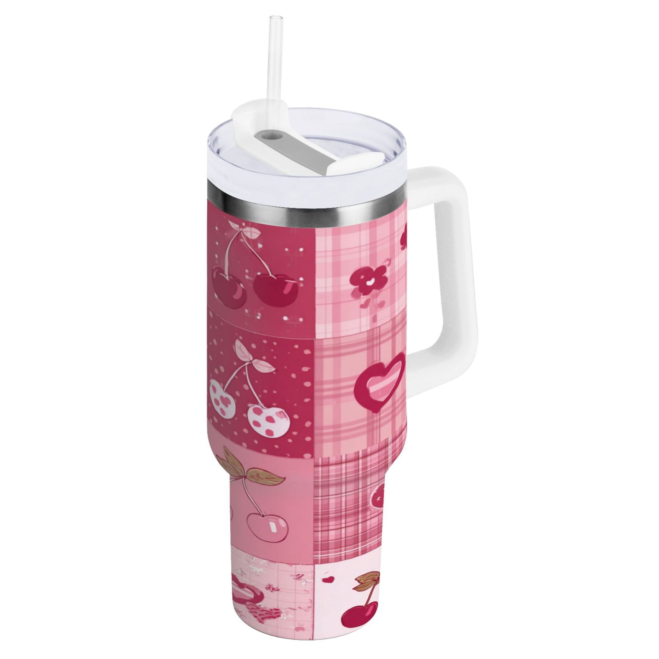 30 oz Insulated Stainless Steel Tumbler Double Wall Stainless Steel Tumbler with 2-Way Drinking Cherry Pattern with Bows B6Y5