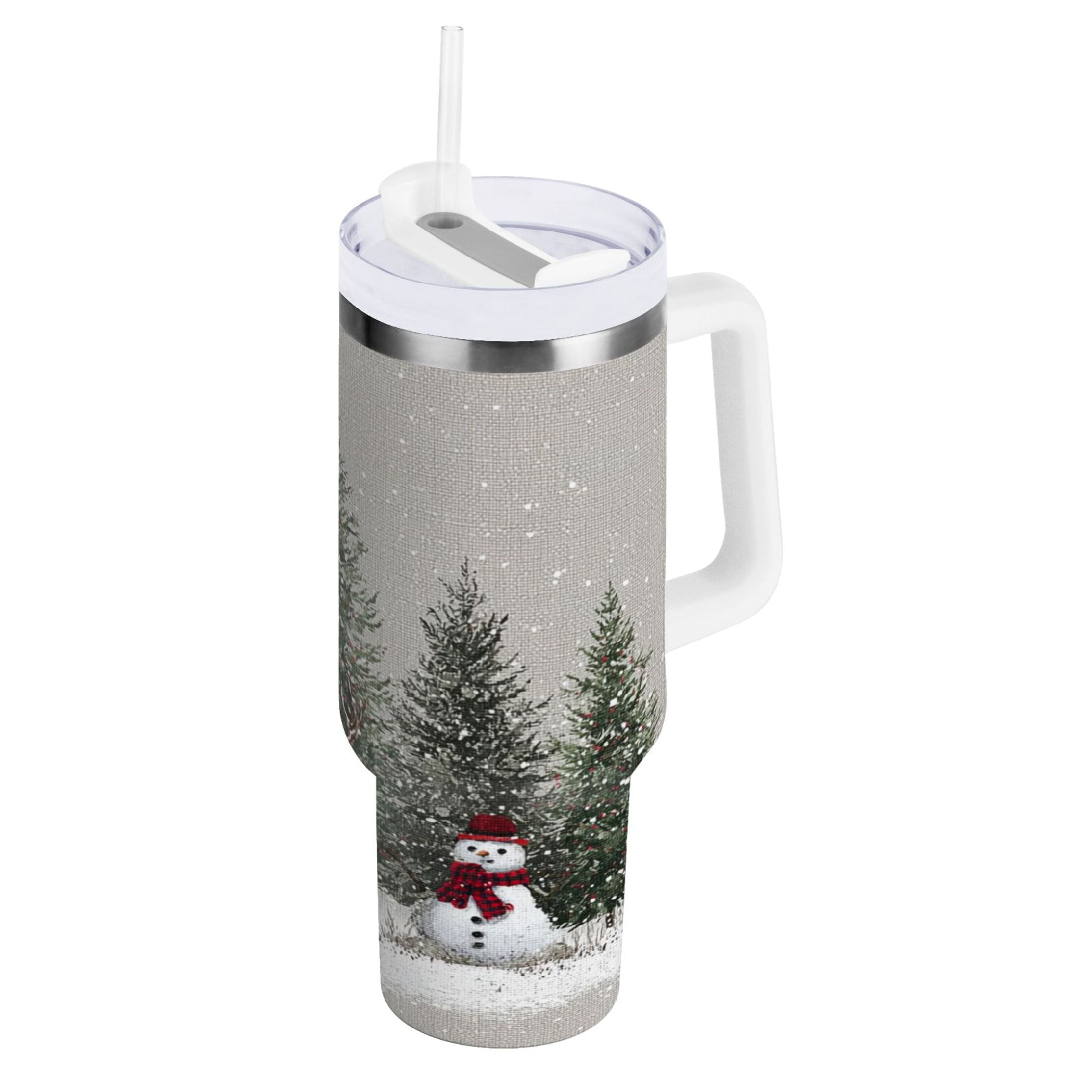 30 oz Insulated Stainless Steel Tumbler Double Wall Stainless Steel Tumbler with 2-Way Drinking Christmas Deer and Snowmen W1S6