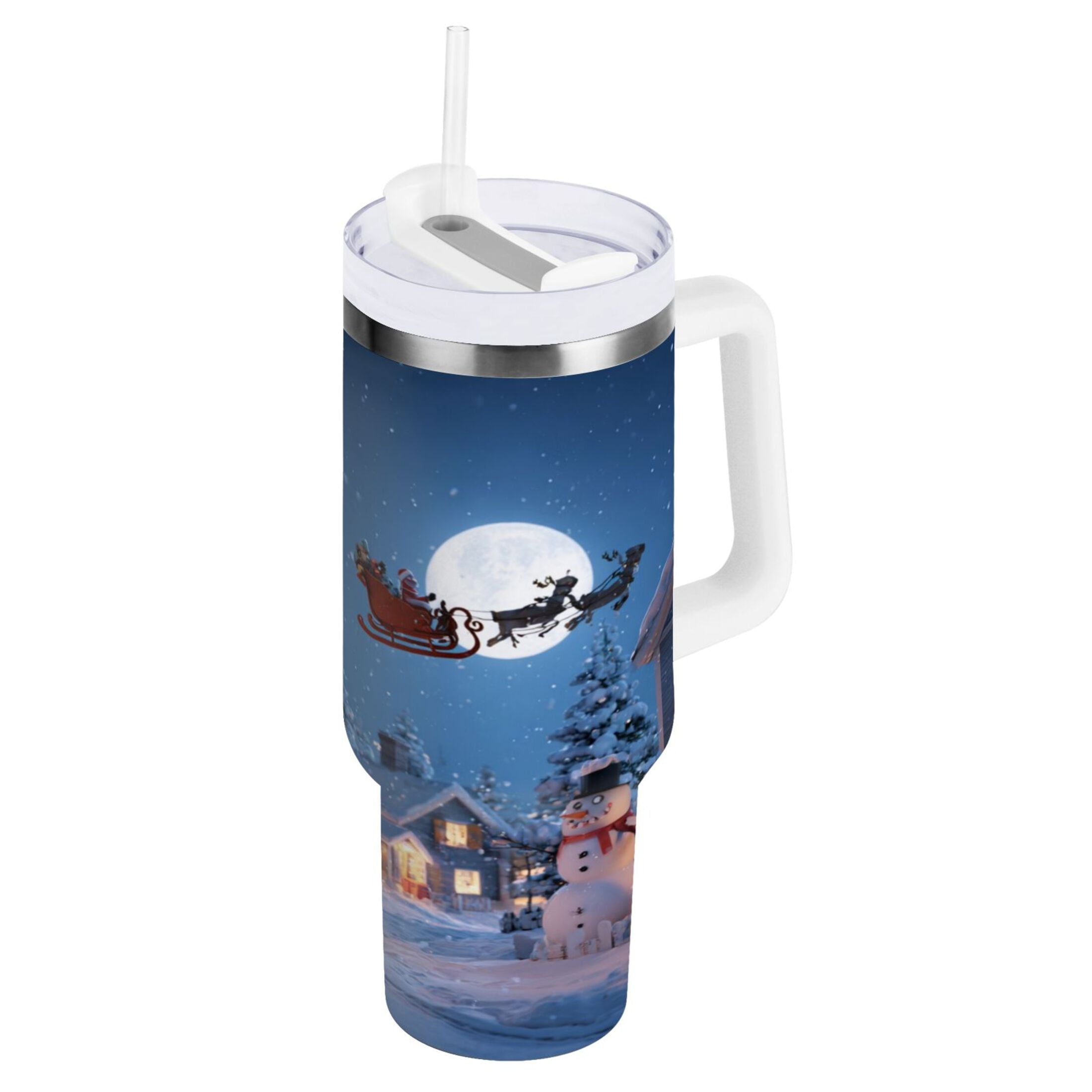 30 oz Insulated Stainless Steel Tumbler Double Wall Stainless Steel Tumbler with 2-Way Drinking Christmas Night Scene C9EV