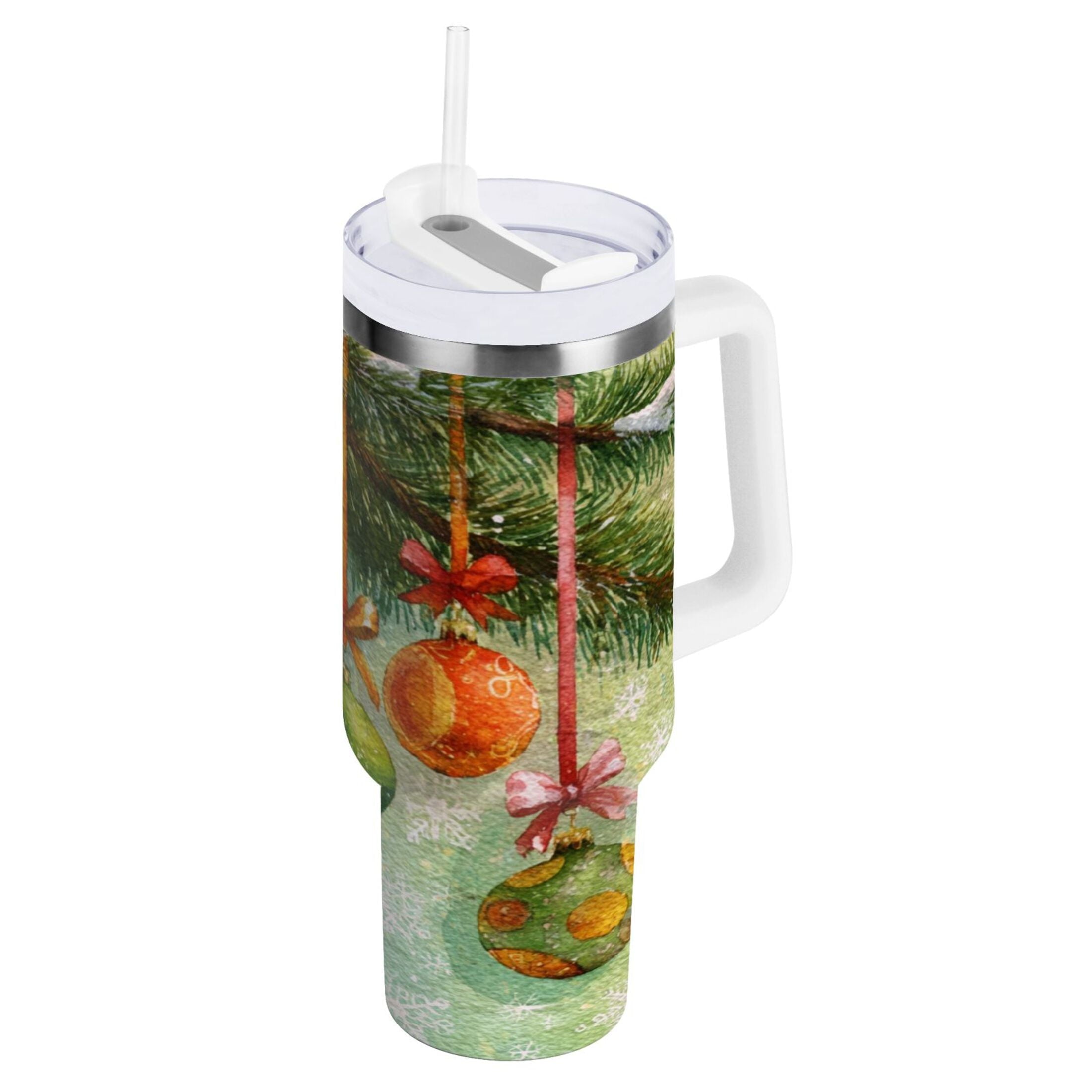 30 oz Insulated Stainless Steel Tumbler Double Wall Stainless Steel Tumbler with 2-Way Drinking Christmas Ornaments Watercolor Painting 3A0U