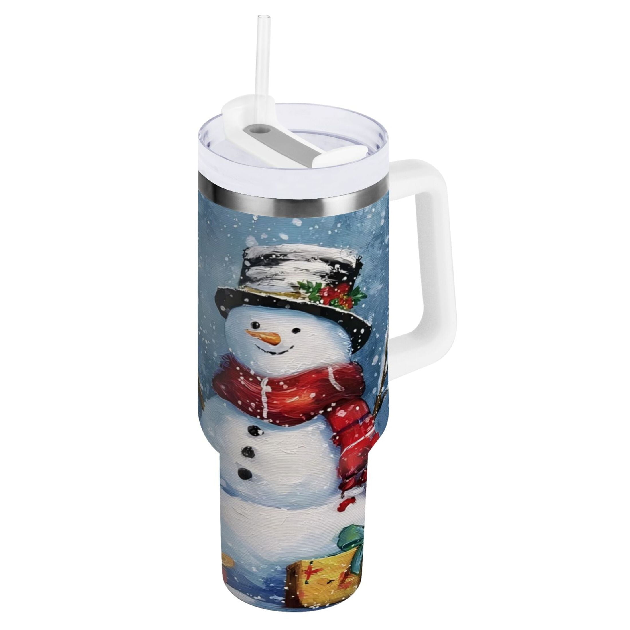 30 oz Insulated Stainless Steel Tumbler Double Wall Stainless Steel Tumbler with 2-Way Drinking Christmas Scene with Snowman M2F8