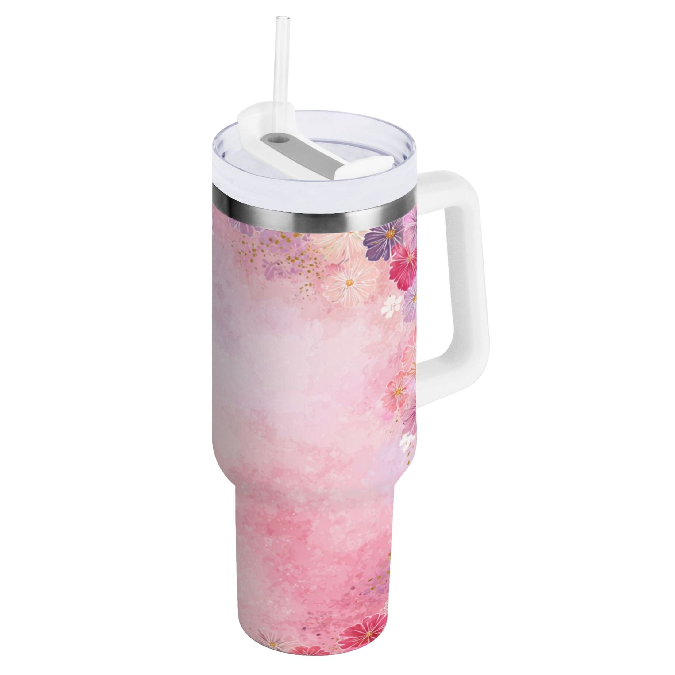 30 oz Insulated Stainless Steel Tumbler Double Wall Stainless Steel Tumbler with 2-Way Drinking Colorful Pastel Floral Pattern 9DI1