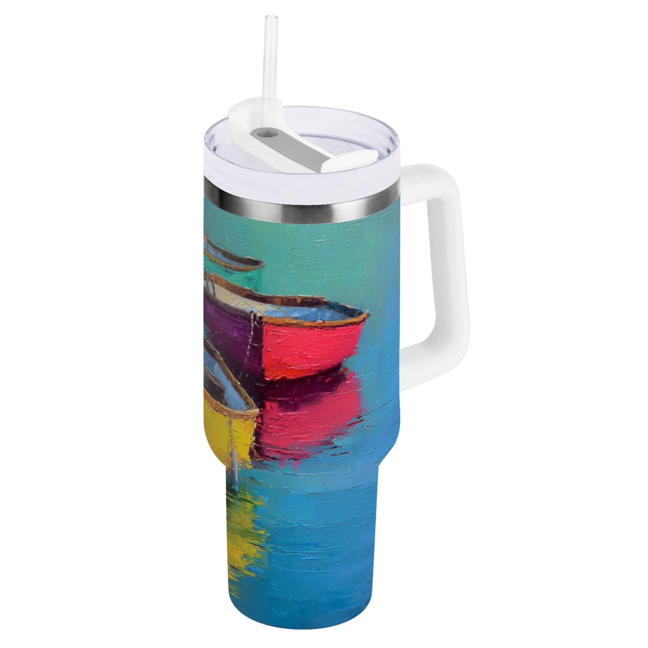 30 oz Insulated Stainless Steel Tumbler Double Wall Stainless Steel Tumbler with 2-Way Drinking Colorful Row Boats UZBY
