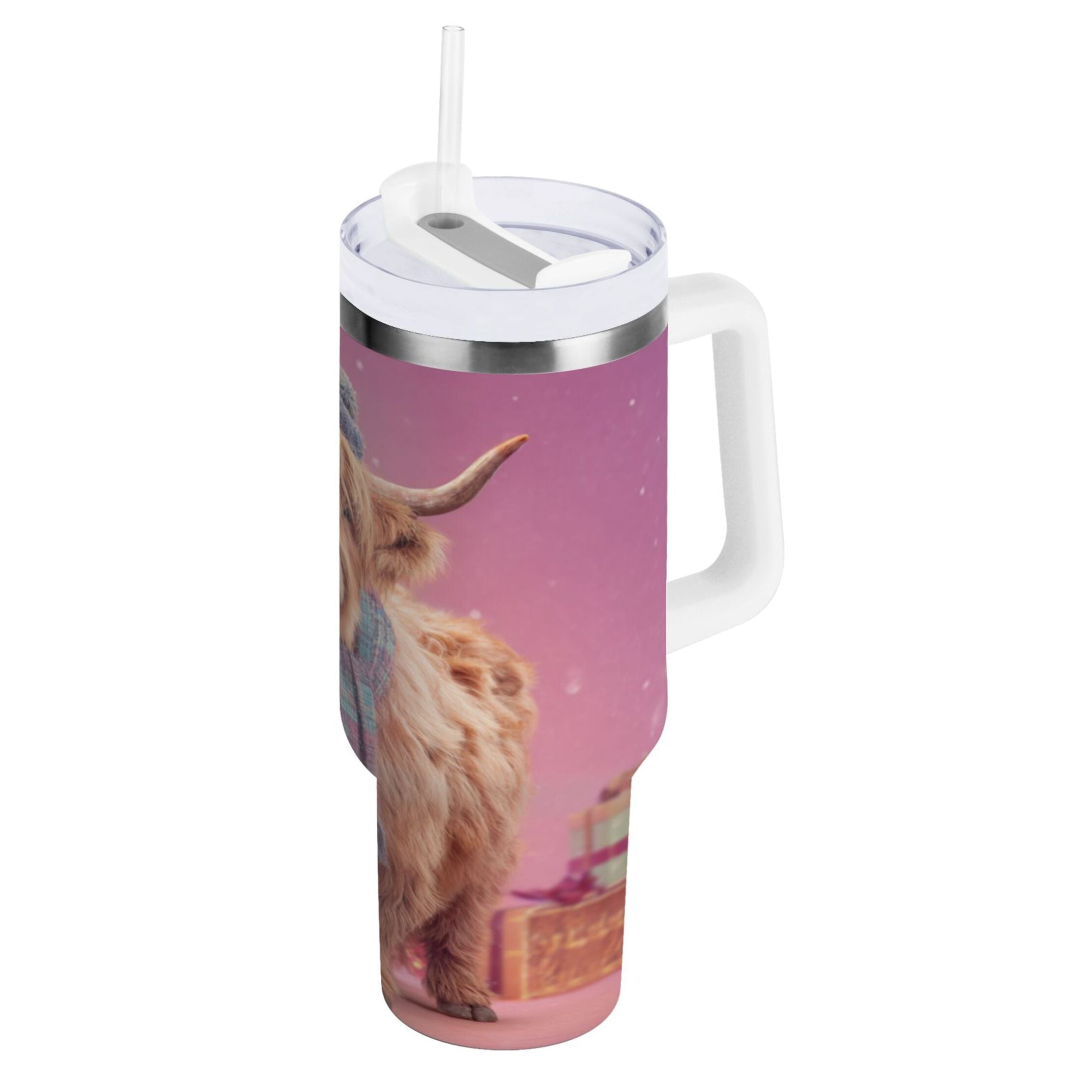 30 oz Insulated Stainless Steel Tumbler Double Wall Stainless Steel Tumbler with 2-Way Drinking Cow Wearing Christmas GAJ8