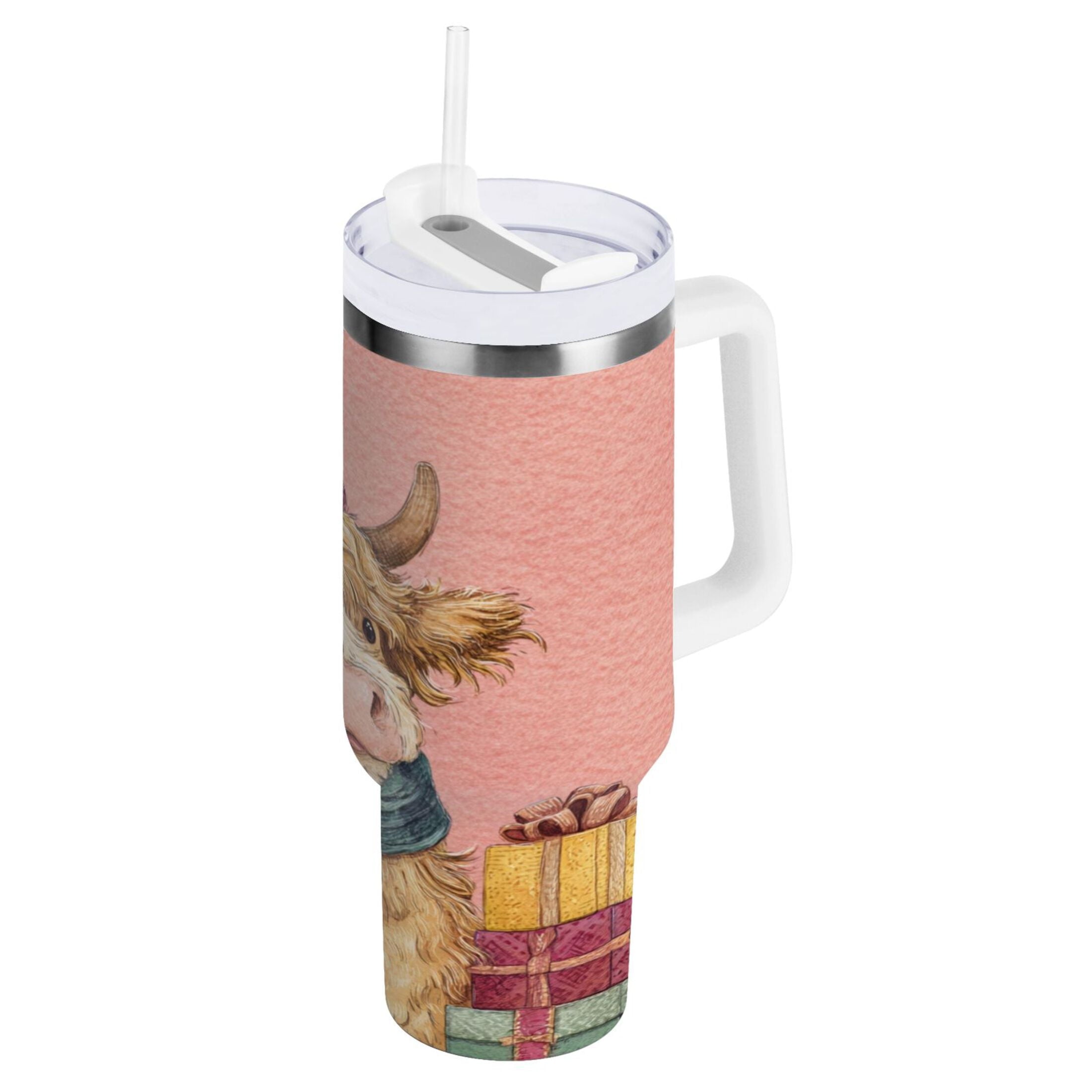 30 oz Insulated Stainless Steel Tumbler Double Wall Stainless Steel Tumbler with 2-Way Drinking Cow Wearing Scarf and Hat IYJ0