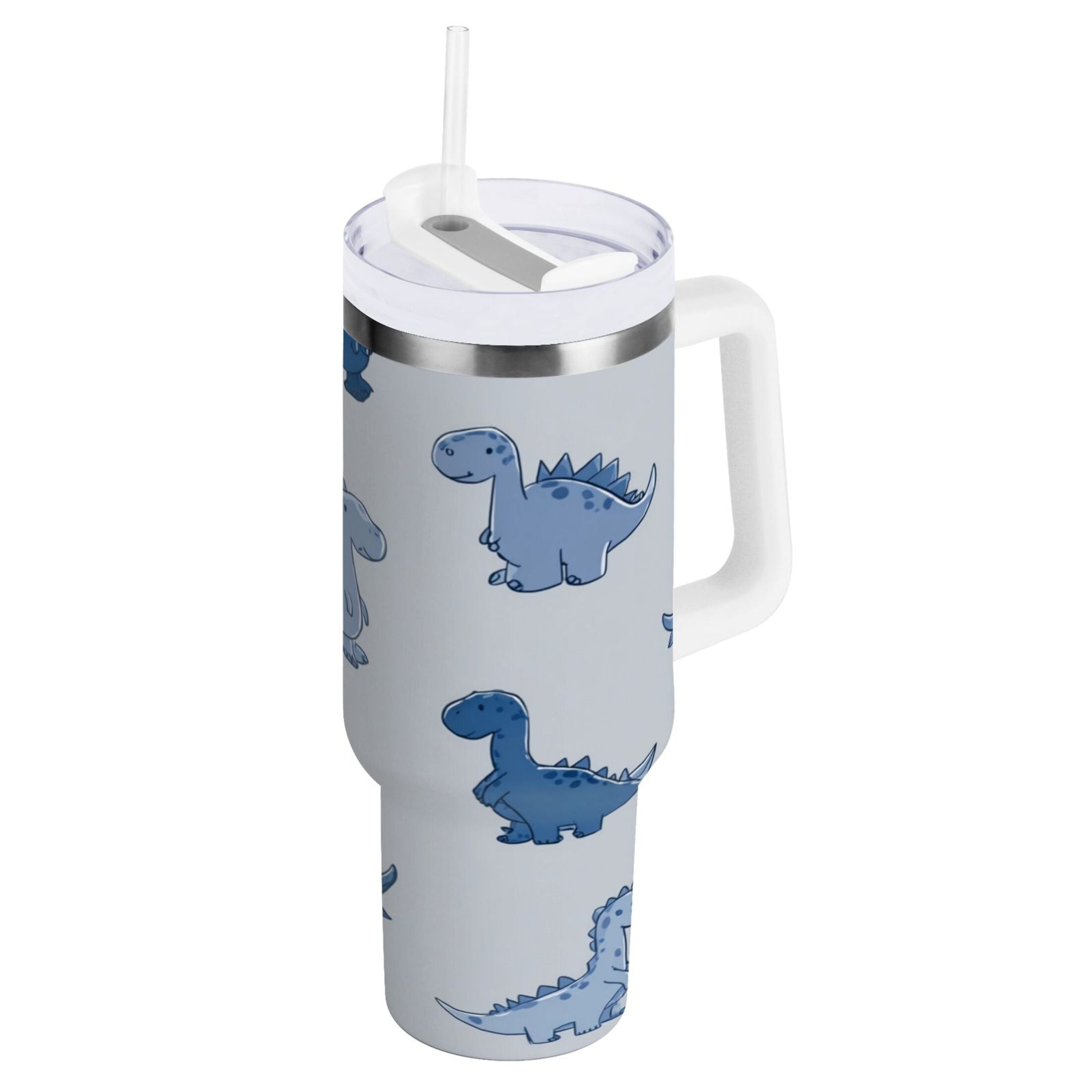 30 oz Insulated Stainless Steel Tumbler Double Wall Stainless Steel Tumbler with 2-Way Drinking Cute Blue Dinosaurs Q0BA