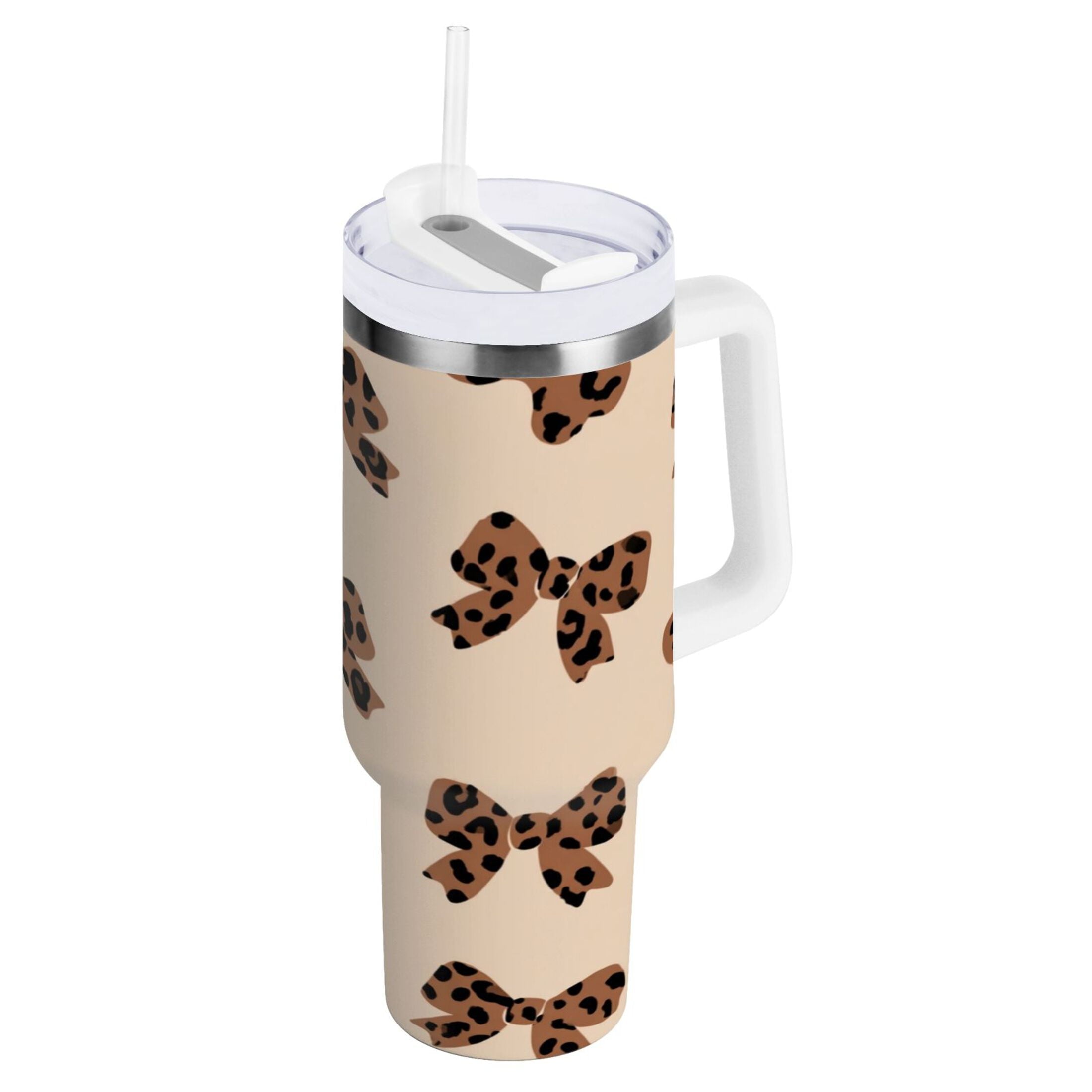 30 oz Insulated Stainless Steel Tumbler Double Wall Stainless Steel Tumbler with 2-Way Drinking Cute Brown Bow NDZP
