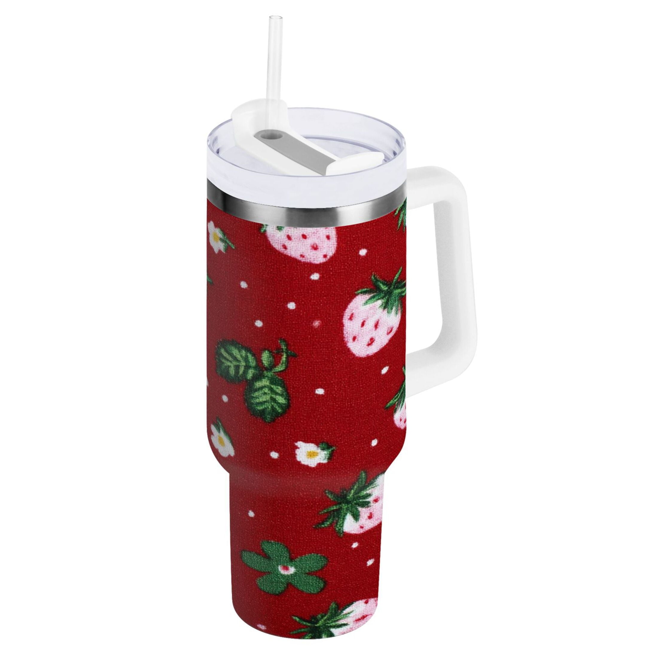 30 oz Insulated Stainless Steel Tumbler Double Wall Stainless Steel Tumbler with 2-Way Drinking Cute Pink Strawberry Pattern 7XWJ