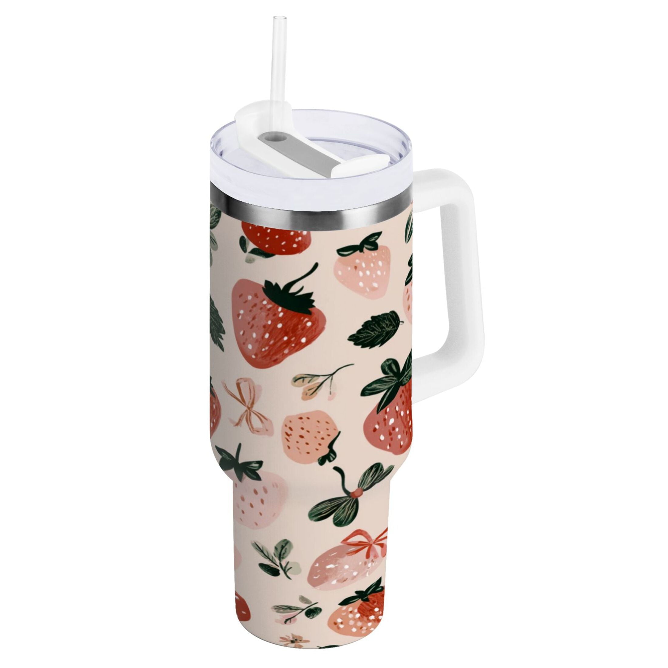30 oz Insulated Stainless Steel Tumbler Double Wall Stainless Steel Tumbler with 2-Way Drinking Cute Pinks Strawberries 6O6J