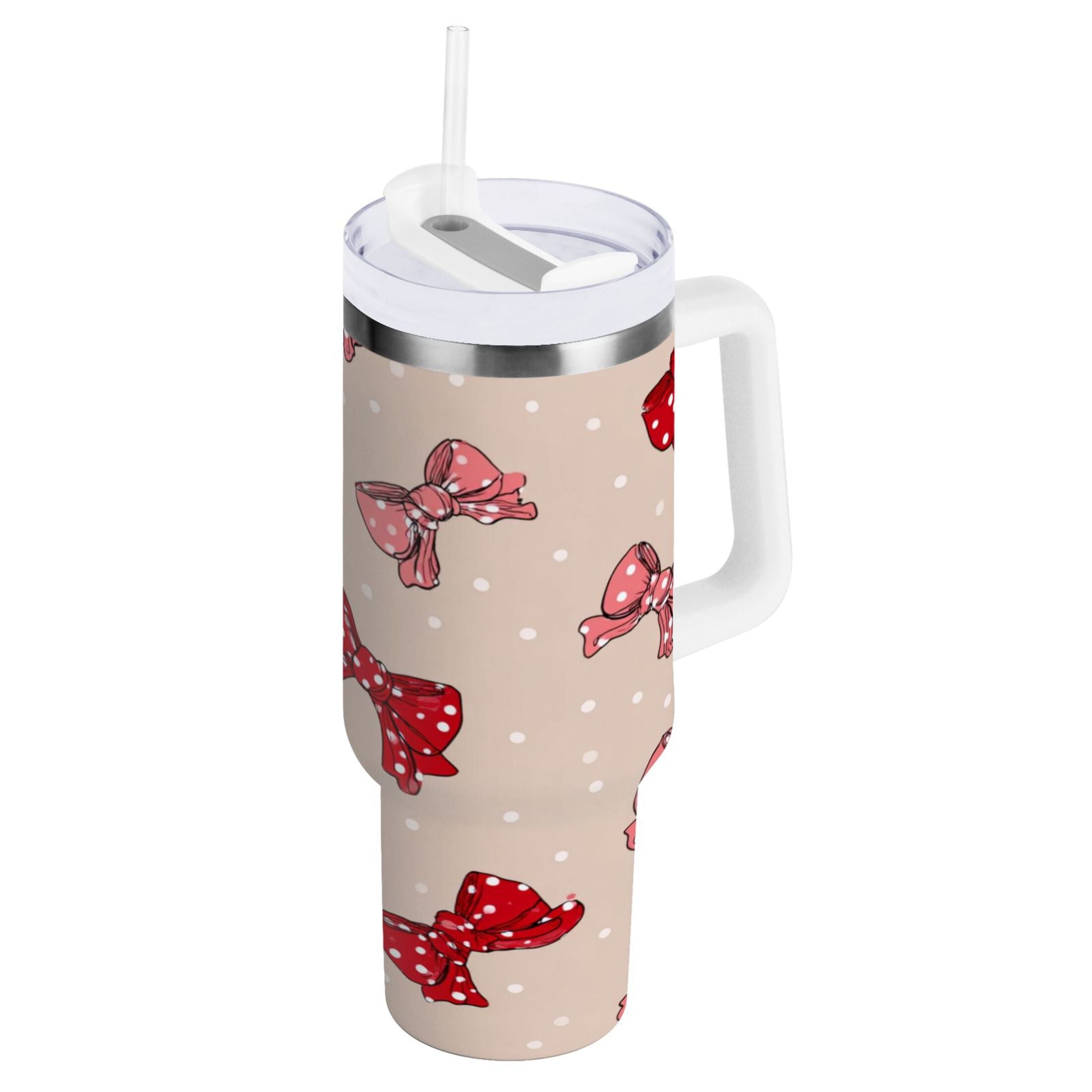 30 oz Insulated Stainless Steel Tumbler Double Wall Stainless Steel Tumbler with 2-Way Drinking Cute Red Bows Pattern U3TM