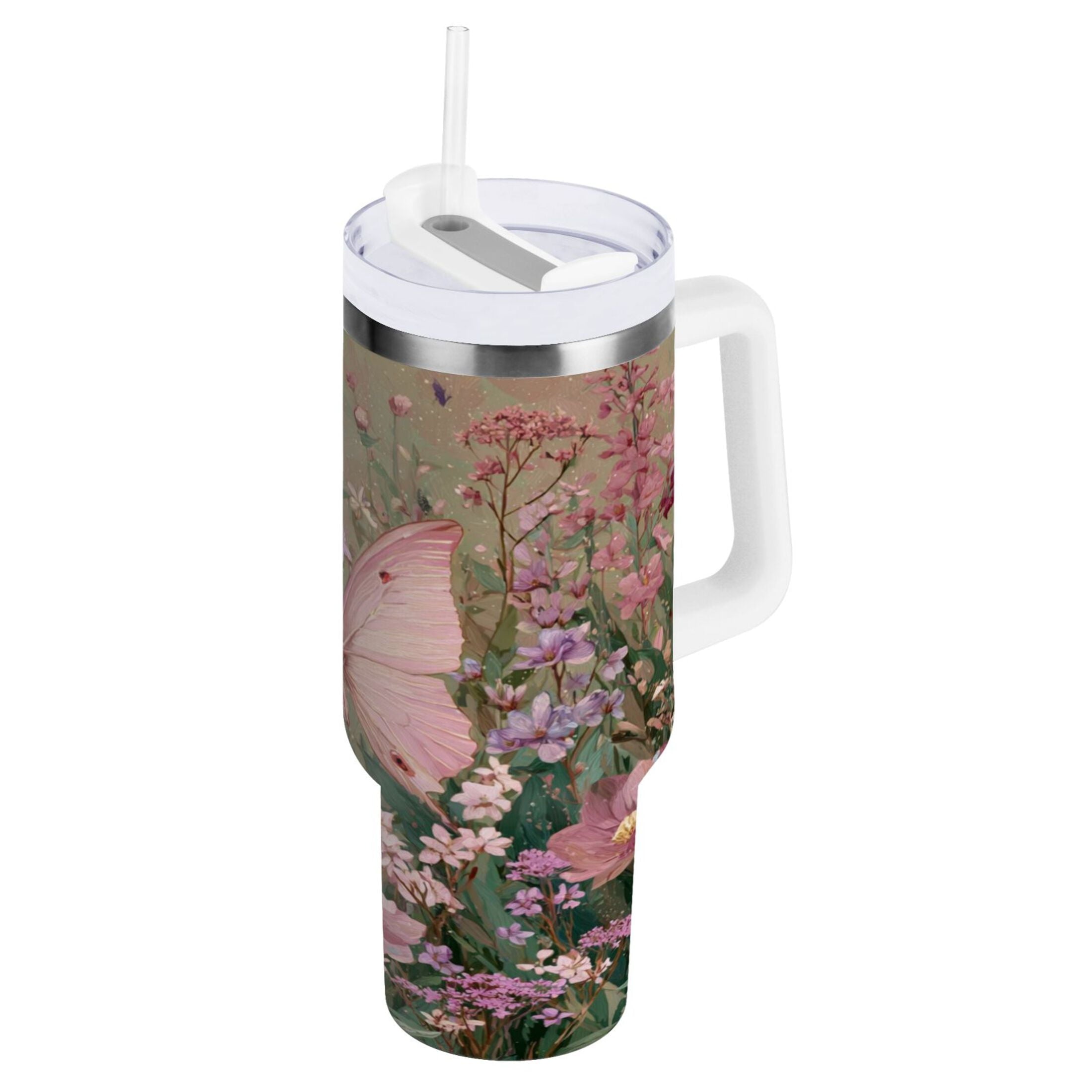 30 oz Insulated Stainless Steel Tumbler Double Wall Stainless Steel Tumbler with 2-Way Drinking Delicate Butterfly DBKC