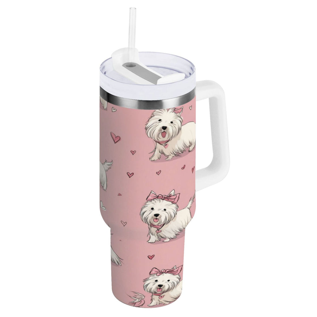 30 oz Insulated Stainless Steel Tumbler Double Wall Stainless Steel Tumbler with 2-Way Drinking Dogs Wearing Bows GEU1