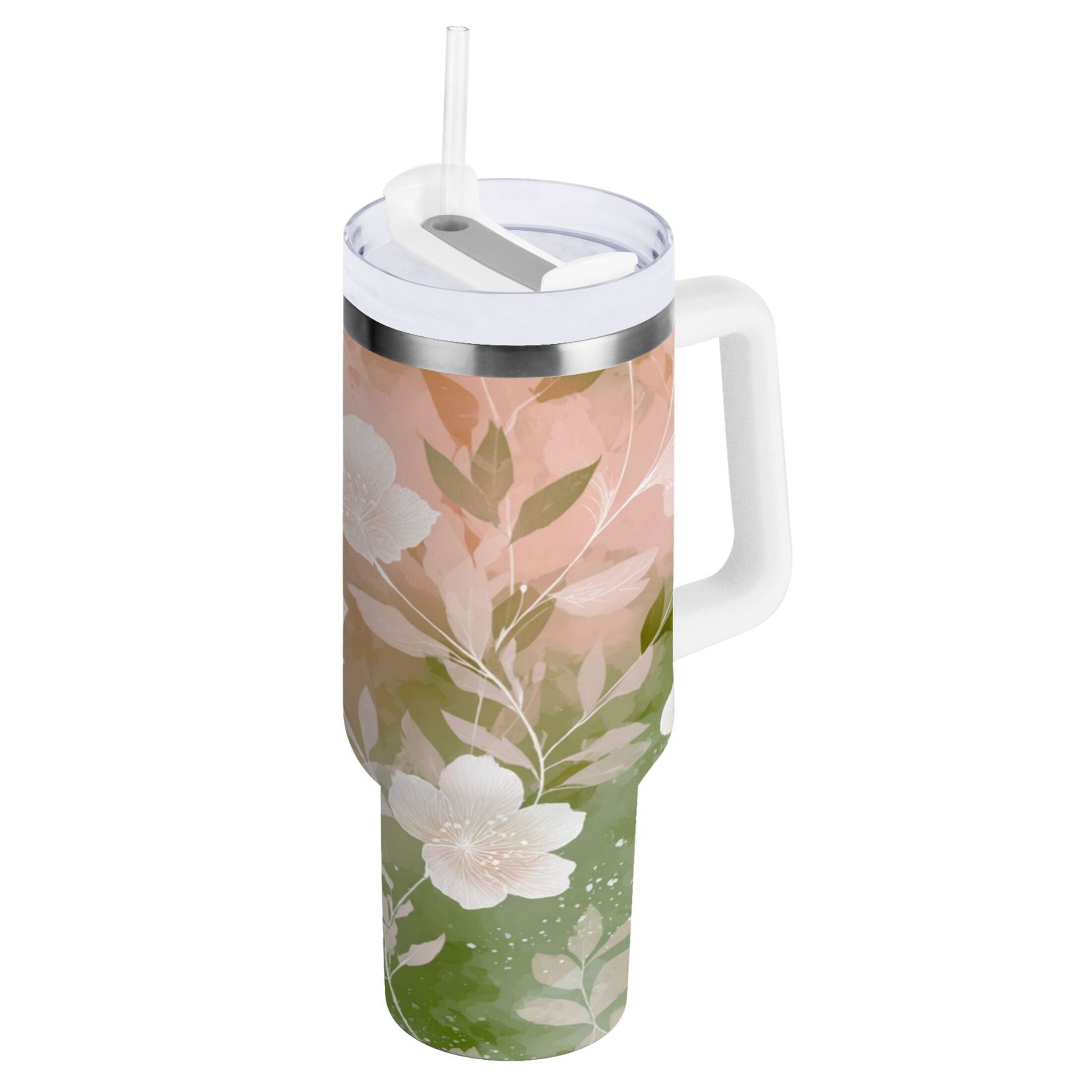 30 oz Insulated Stainless Steel Tumbler Double Wall Stainless Steel Tumbler with 2-Way Drinking Gradient Elegant Floral MX99