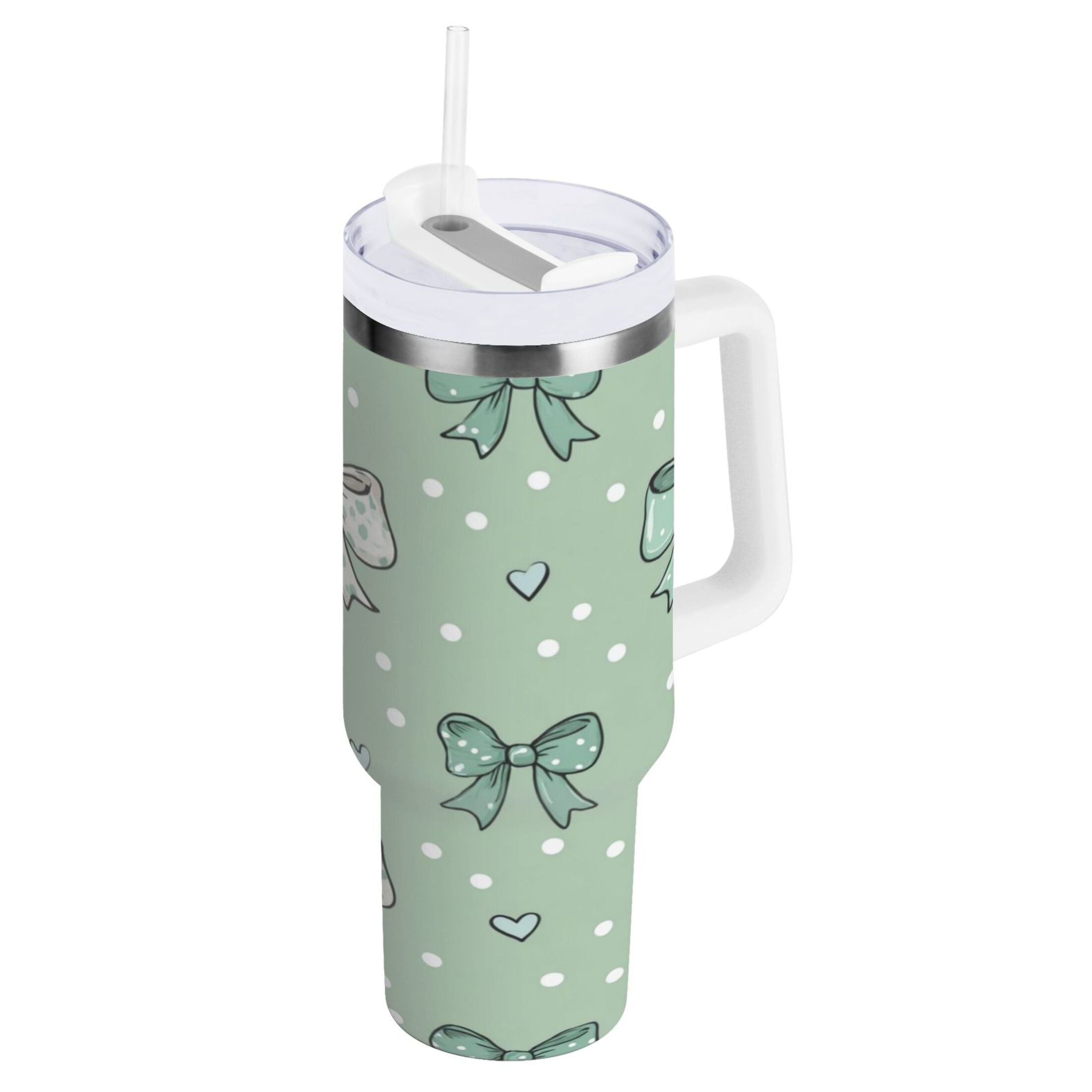 30 oz Insulated Stainless Steel Tumbler Double Wall Stainless Steel Tumbler with 2-Way Drinking Green and Mint Bows S96K