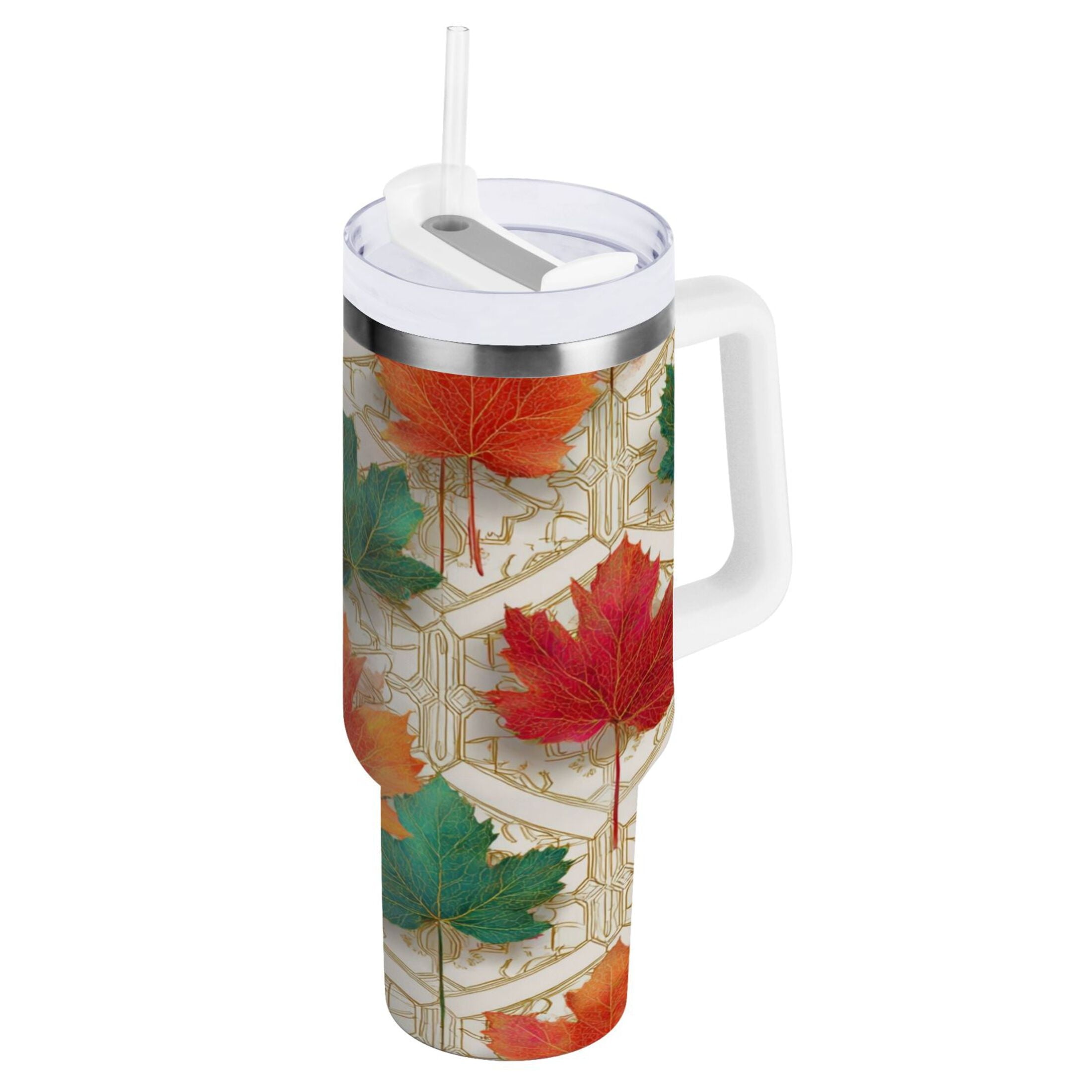 30 oz Insulated Stainless Steel Tumbler Double Wall Stainless Steel Tumbler with 2-Way Drinking Green and Red Maple Leaves QXN7