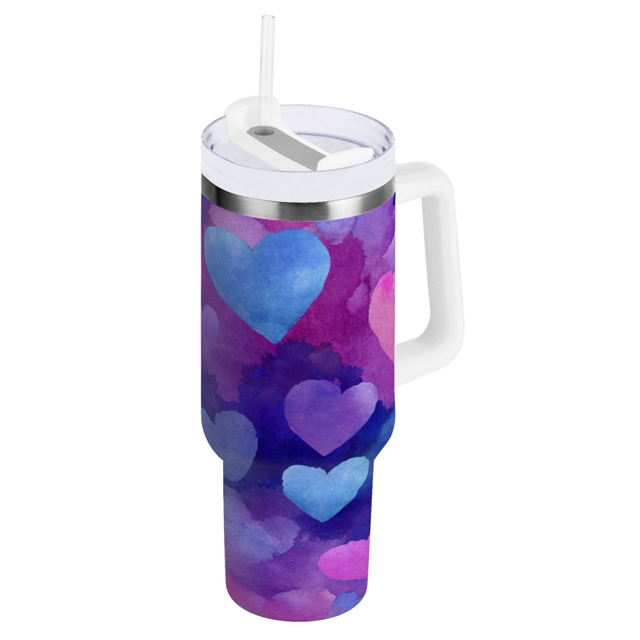 30 oz Insulated Stainless Steel Tumbler Double Wall Stainless Steel Tumbler with 2-Way Drinking Indigo and Violet Hearts KHND