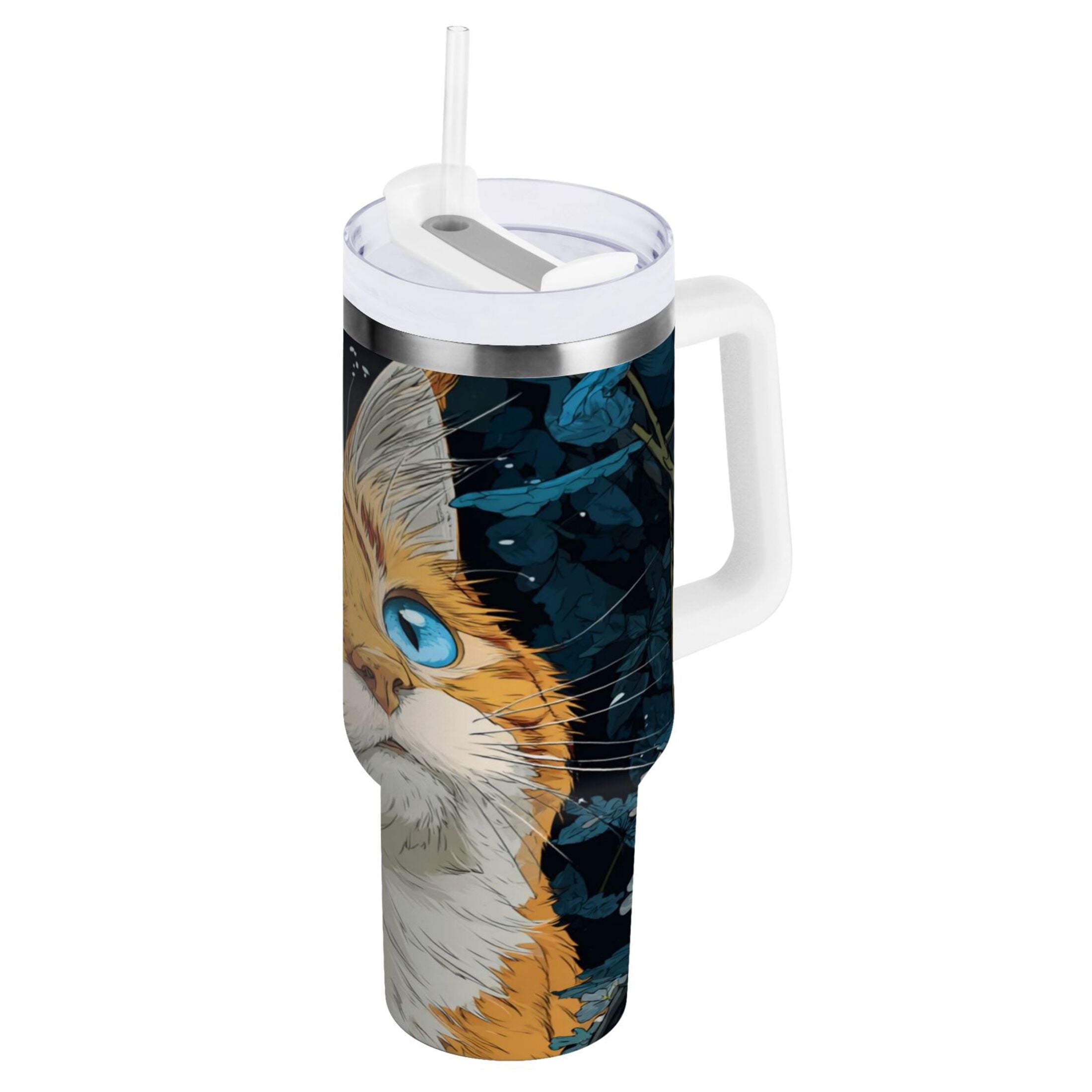30 oz Insulated Stainless Steel Tumbler Double Wall Stainless Steel Tumbler with 2-Way Drinking Orange Cat with Blue Eyes 0GEV