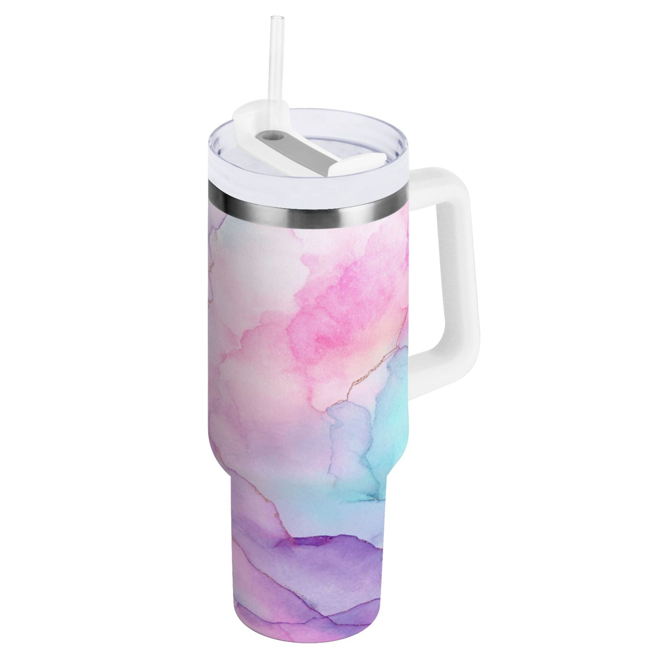 30 oz Insulated Stainless Steel Tumbler Double Wall Stainless Steel Tumbler with 2-Way Drinking Pastel Pink Marble Texture DEEK