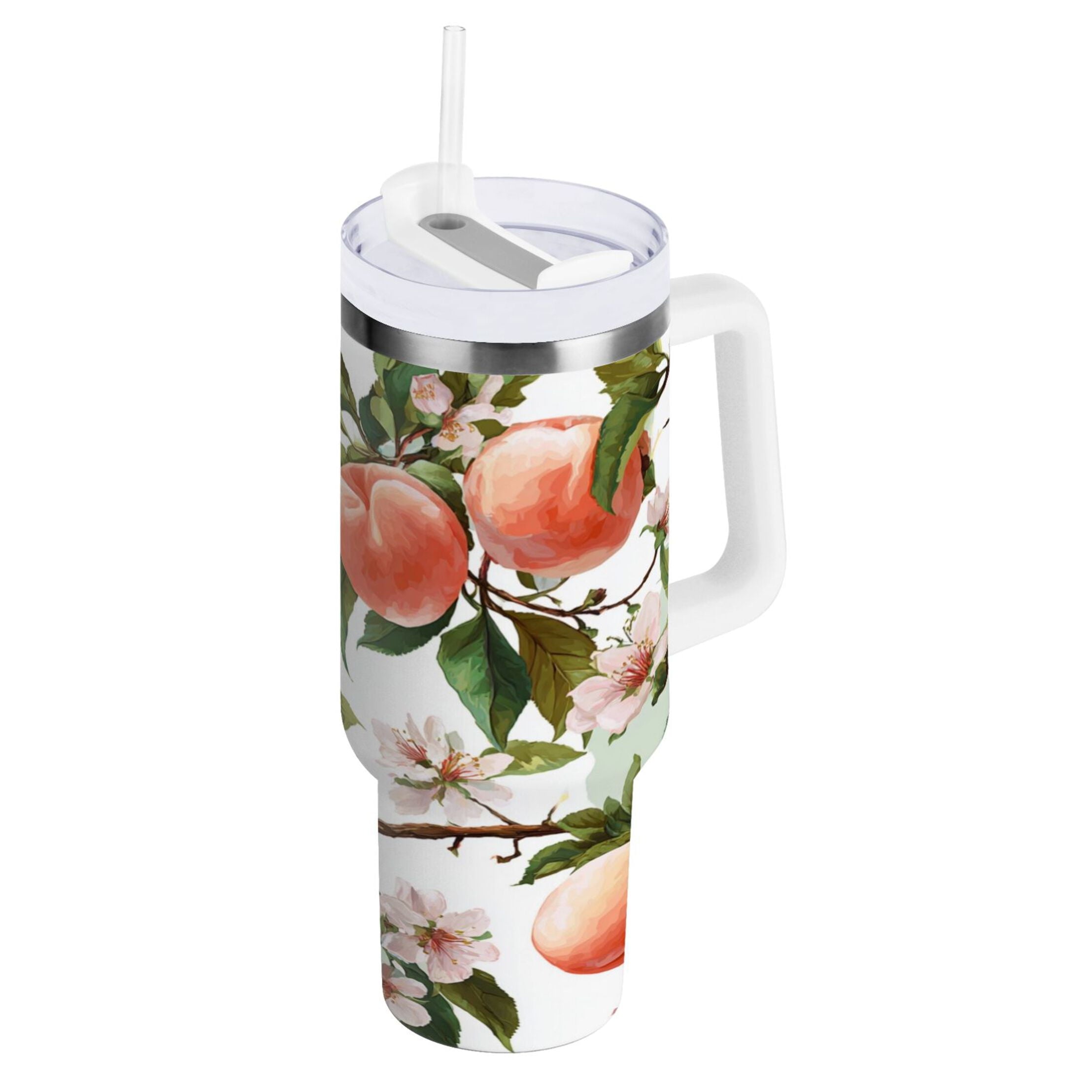 30 oz Insulated Stainless Steel Tumbler Double Wall Stainless Steel Tumbler with 2-Way Drinking Peach Fruit Pattern A2LP