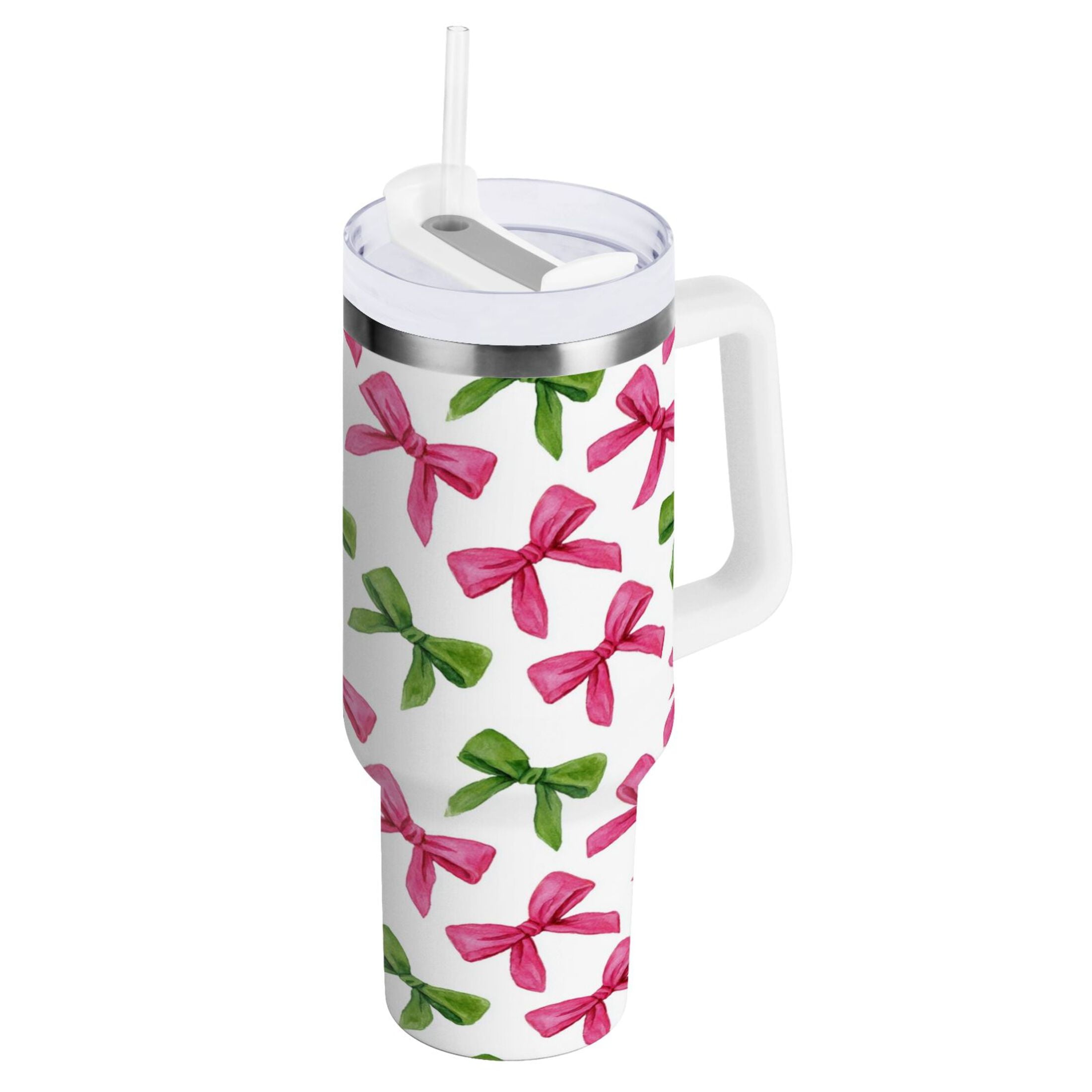 30 oz Insulated Stainless Steel Tumbler Double Wall Stainless Steel Tumbler with 2-Way Drinking Pink Bows and Green Ribbons FD2O
